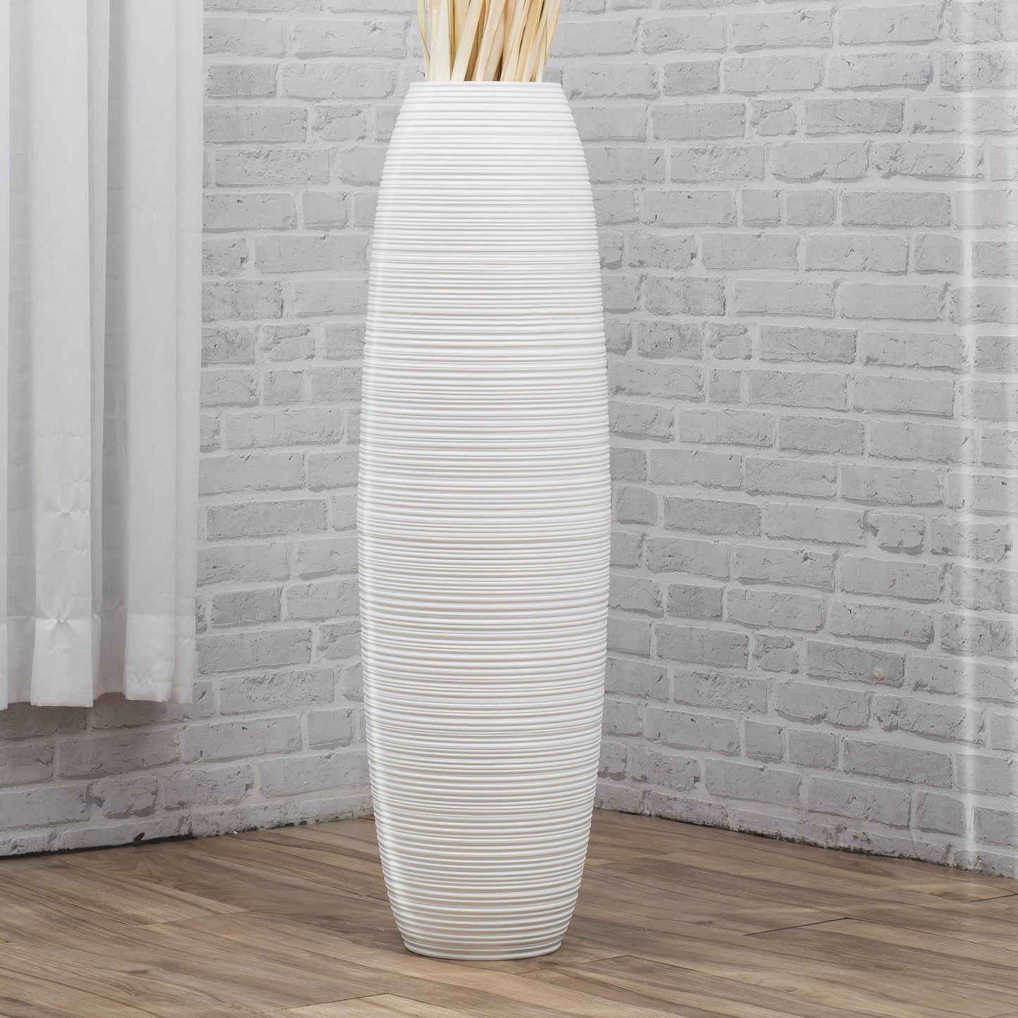 Large Mango Wood Floor Vase – Handcrafted Decorative Highlight from Thailand, white, 105 cm