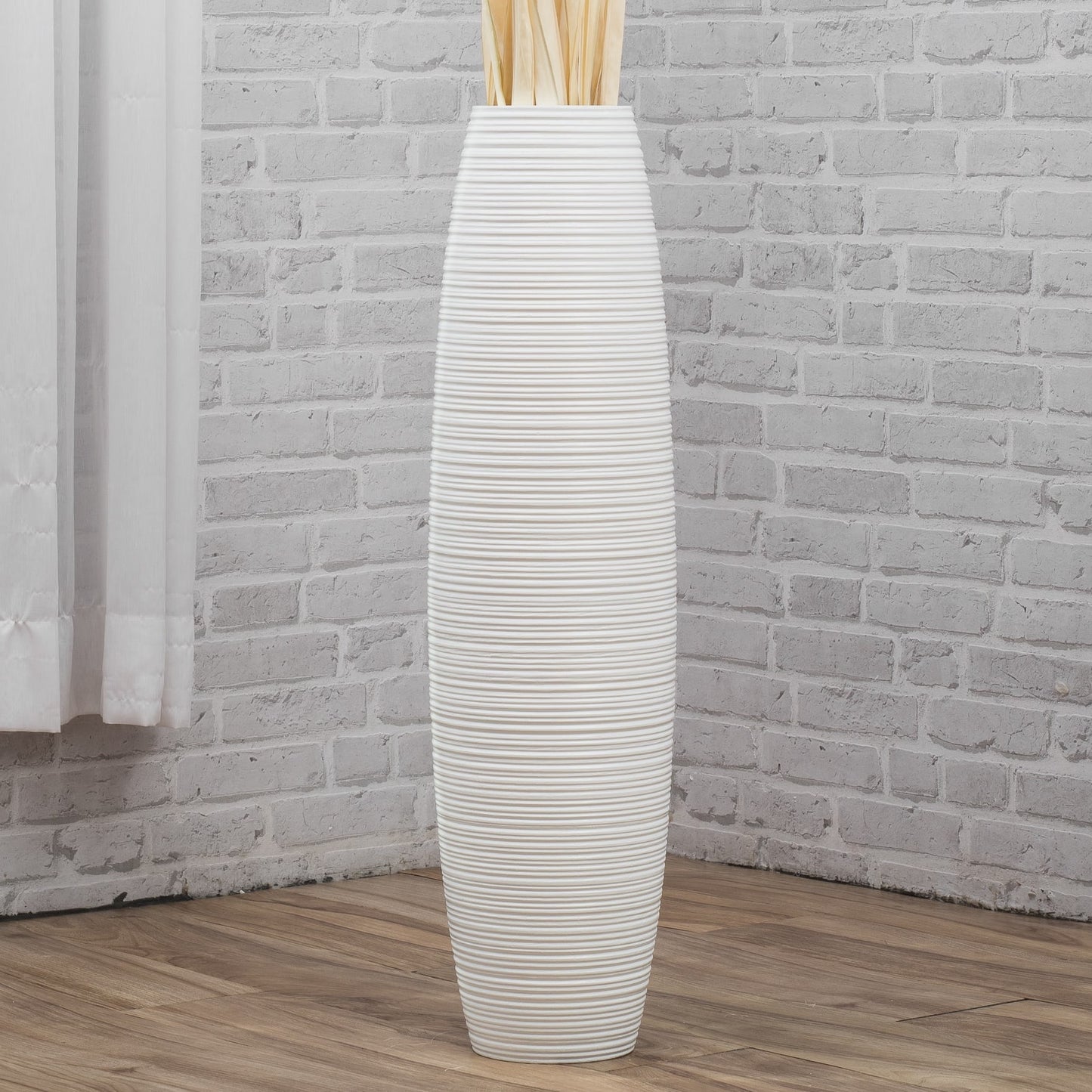 Large Mango Wood Floor Vase – Handcrafted Decorative Highlight from Thailand, white, 65 cm