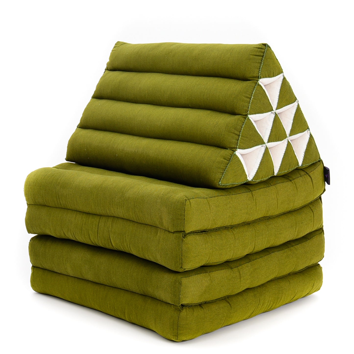Thai Folding Mat with Triangle Cushion – Handmade Kapok Relax Mat for Sleeping, Reading & Lounging, Cl23 - Green, 4 seating segments