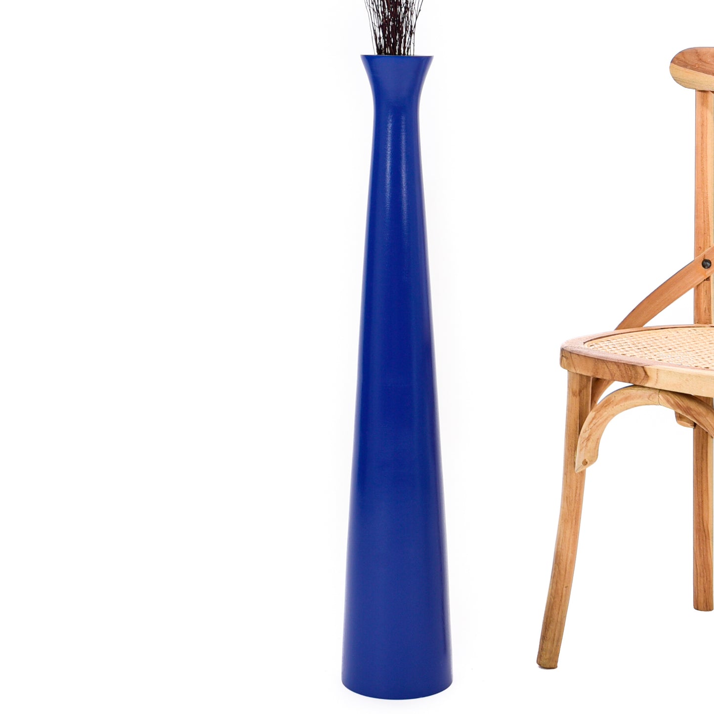 Large Mango Wood Floor Vase – Handcrafted Decorative Highlight from Thailand, blue, 85 cm