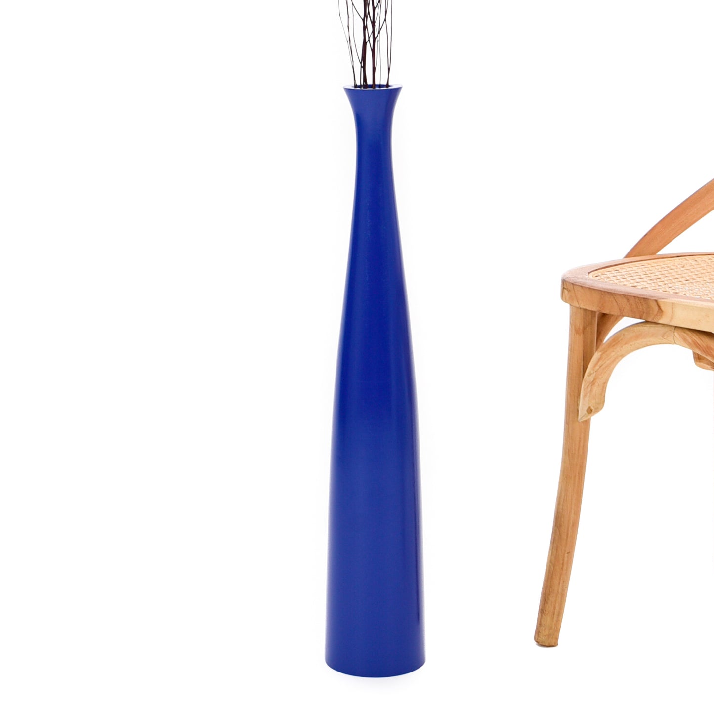 Large Mango Wood Floor Vase – Handcrafted Decorative Highlight from Thailand, blue, 65 cm