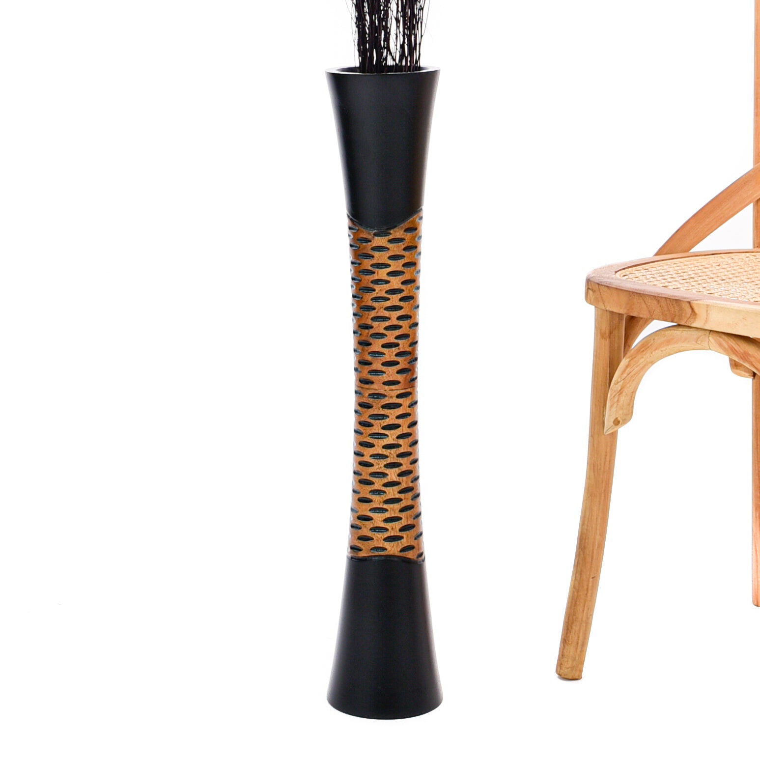 Large Mango Wood Floor Vase – Handcrafted Decorative Highlight from Thailand, 65 cm