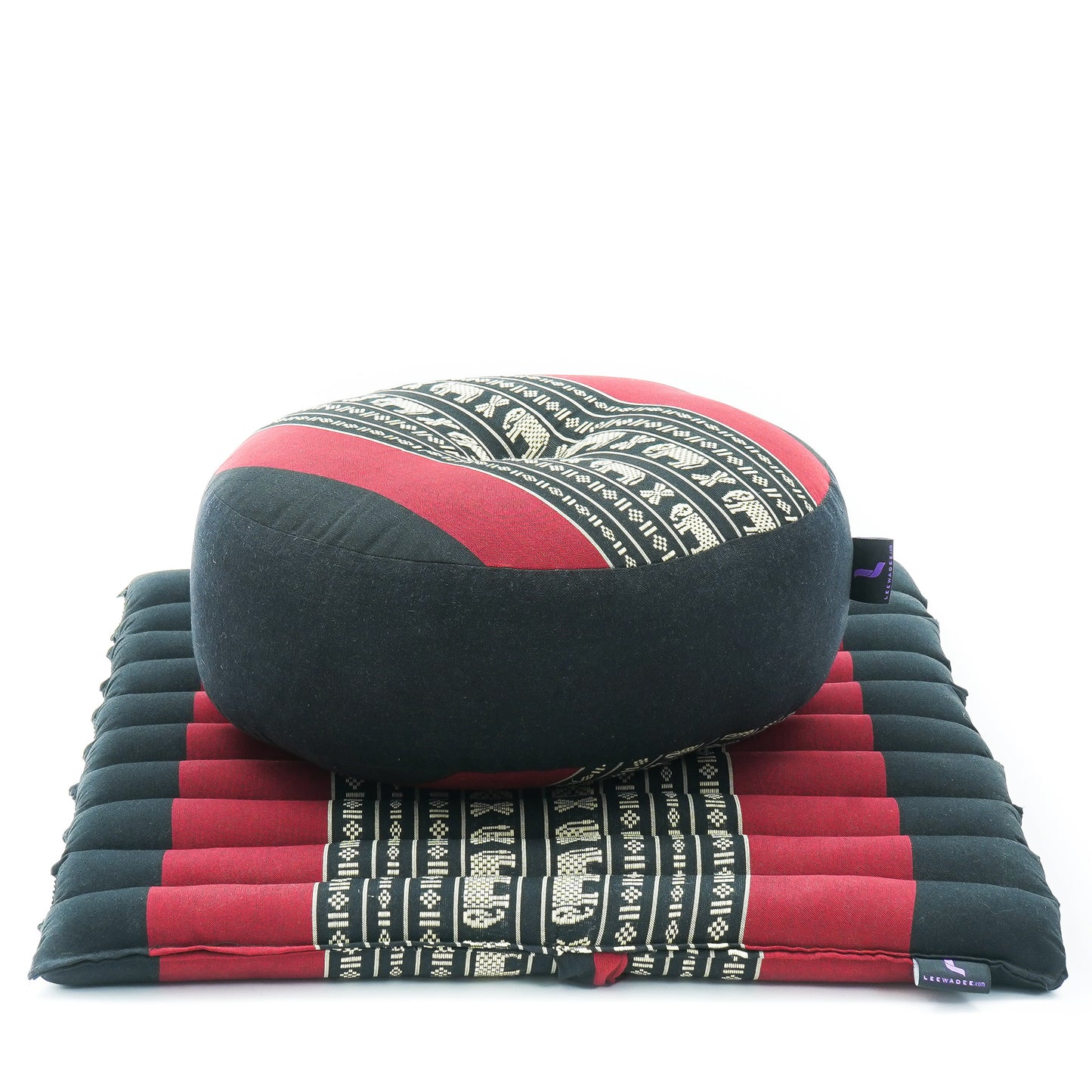 Compact Meditation Cushion Set Made of Kapok – Small Zabuton & Zafu with Cotton Cover, Sf13 - Red, Black
