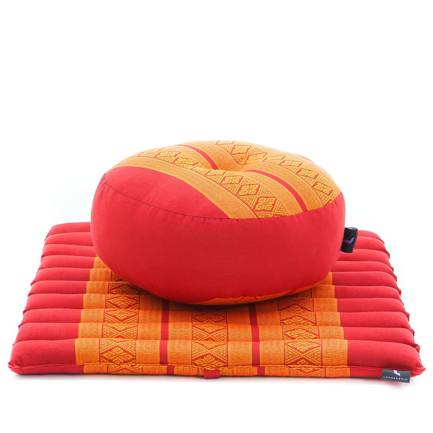 Compact Meditation Cushion Set Made of Kapok – Small Zabuton & Zafu with Cotton Cover, Sf02 - Orange