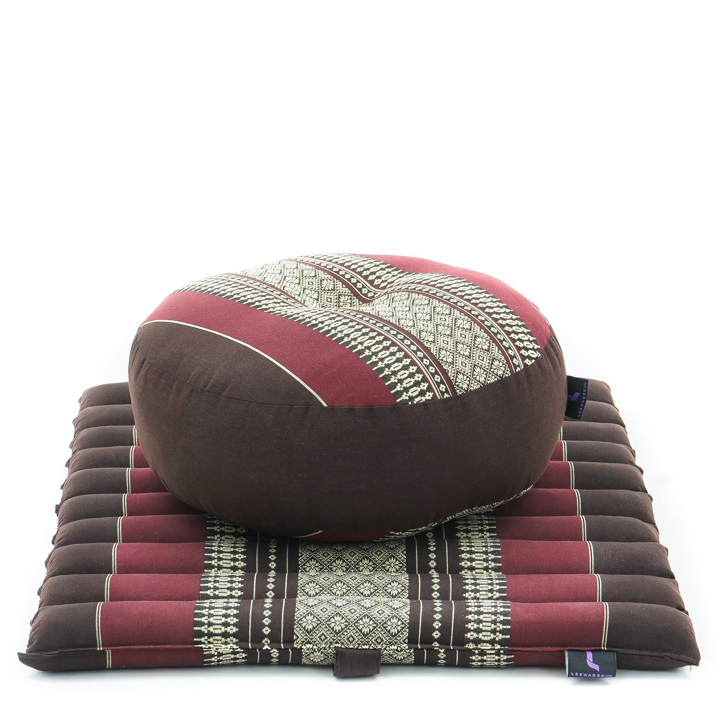 Compact Meditation Cushion Set Made of Kapok – Small Zabuton & Zafu with Cotton Cover, Sf19 - Red, Brown