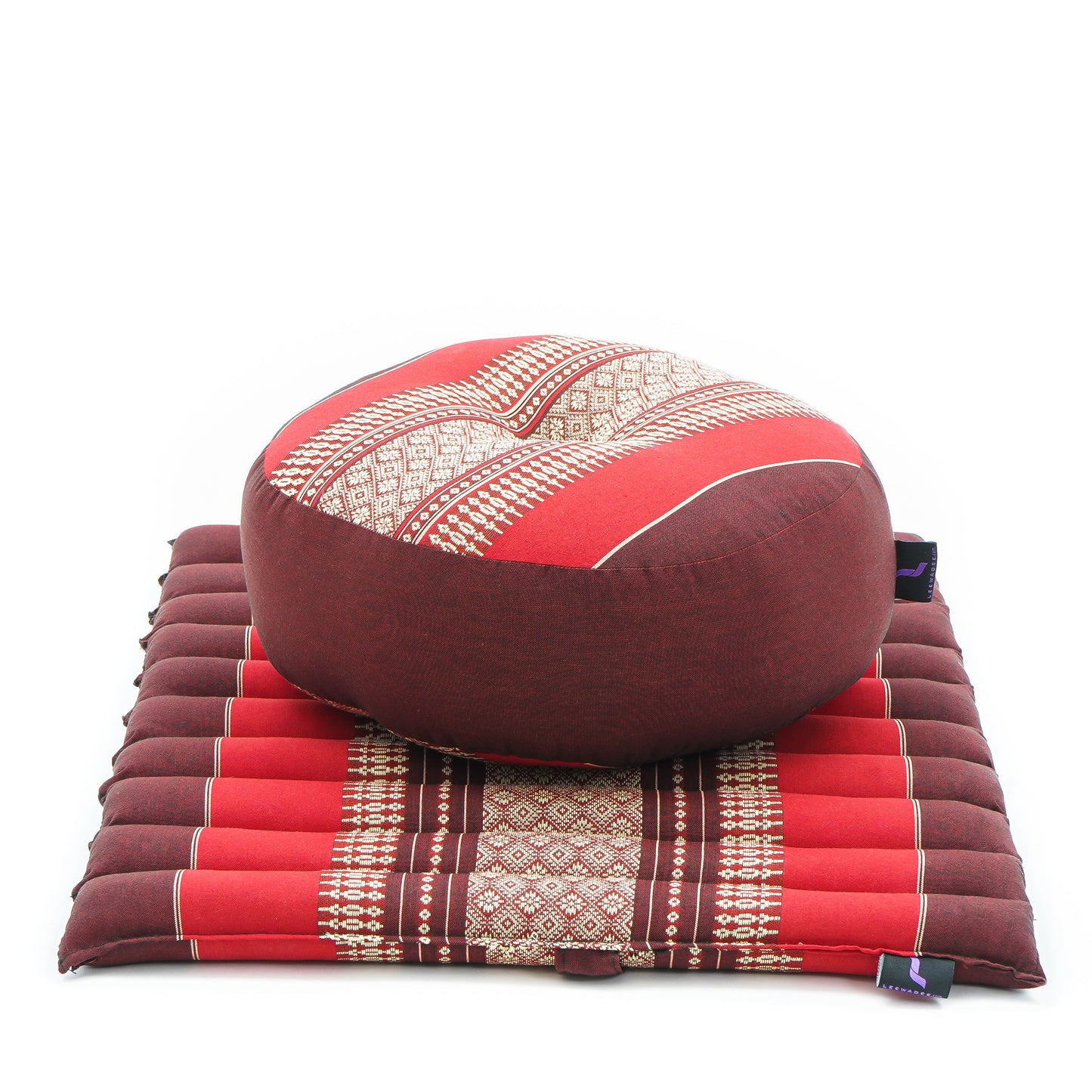 Compact Meditation Cushion Set Made of Kapok – Small Zabuton & Zafu with Cotton Cover, Sf24 - Red, Brown