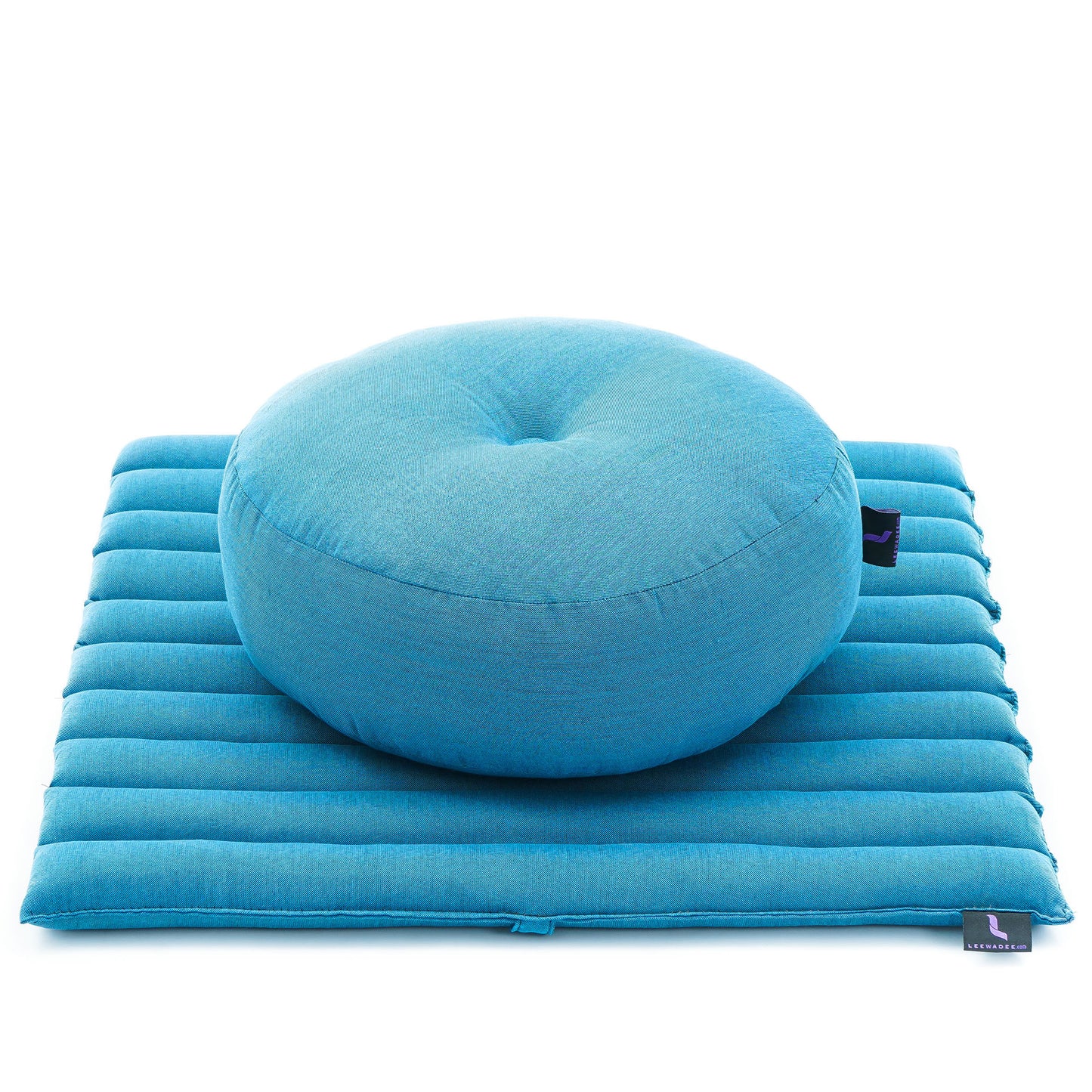 Compact Meditation Cushion Set Made of Kapok – Small Zabuton & Zafu with Cotton Cover, Cl22 - Light Blue