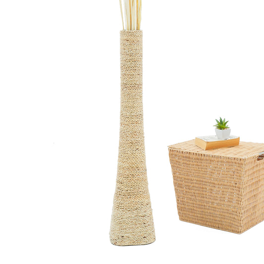 Large & Tall Floor Vase Made of Water Hyacinth and Bamboo – Handwoven Decorative Stand Vase for Dried Flowers & Branches, ecru, 90 cm - Modèle 2