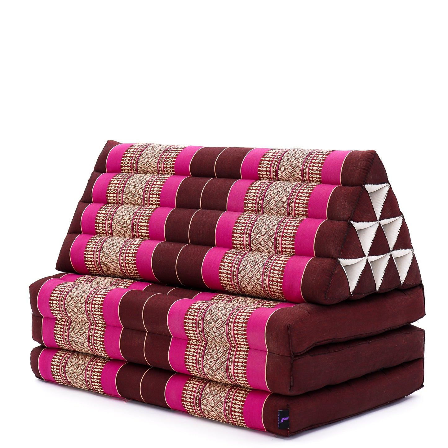 Thai Folding Mat with Triangle Cushion – Handmade Kapok Relax Mat for Sleeping, Reading & Lounging, Sf29 - Auburn, Pink, 3 seating segments XL