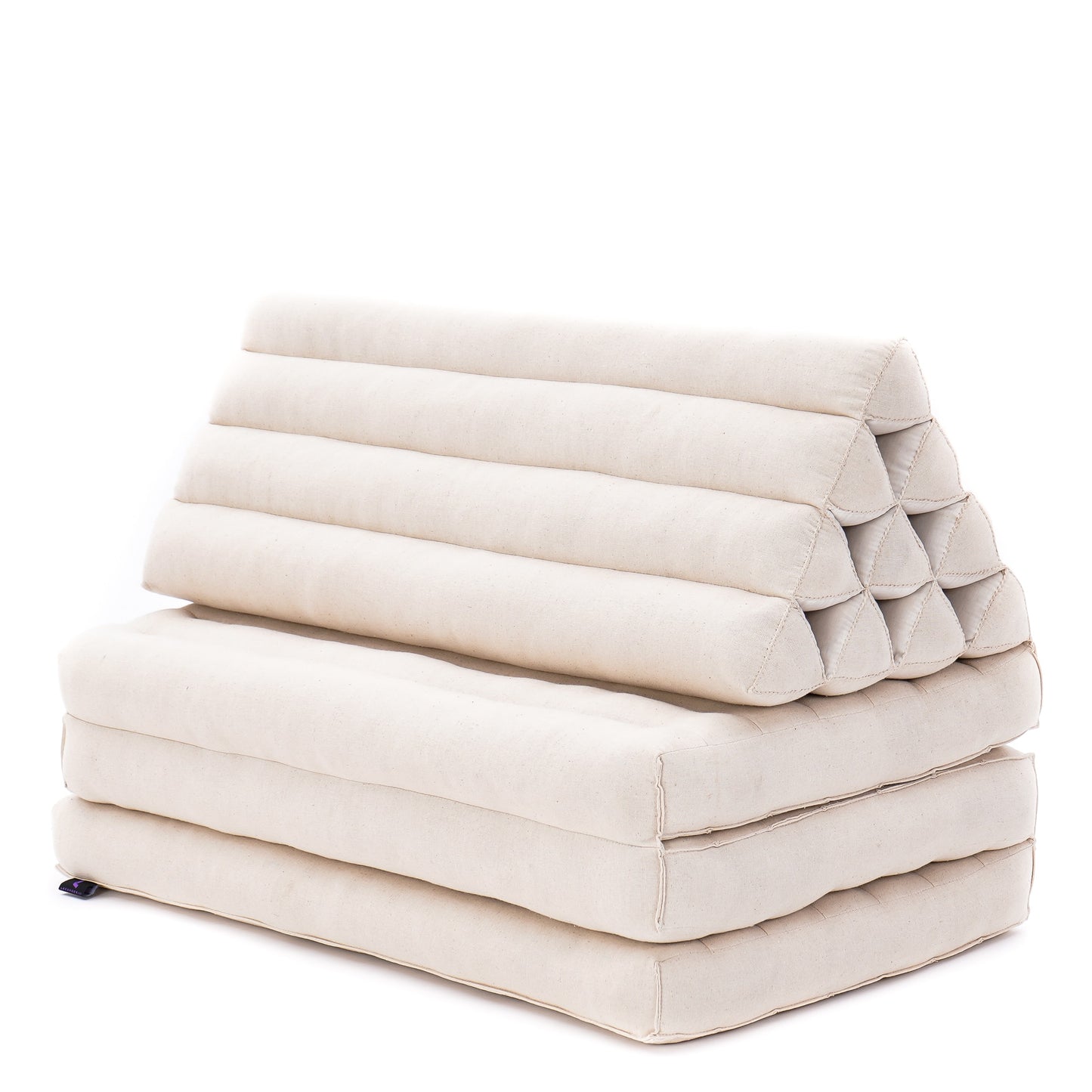 Thai Folding Mat with Triangle Cushion – Handmade Kapok Relax Mat for Sleeping, Reading & Lounging, Cl01 - Ecru, 3 seating segments XL