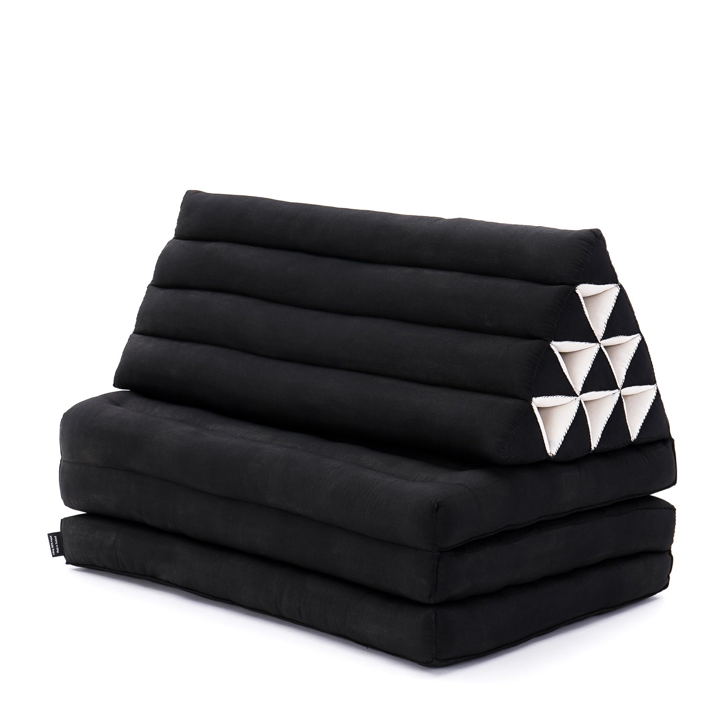 Thai Folding Mat with Triangle Cushion – Handmade Kapok Relax Mat for Sleeping, Reading & Lounging, Cl02 - Black, 3 seating segments XL