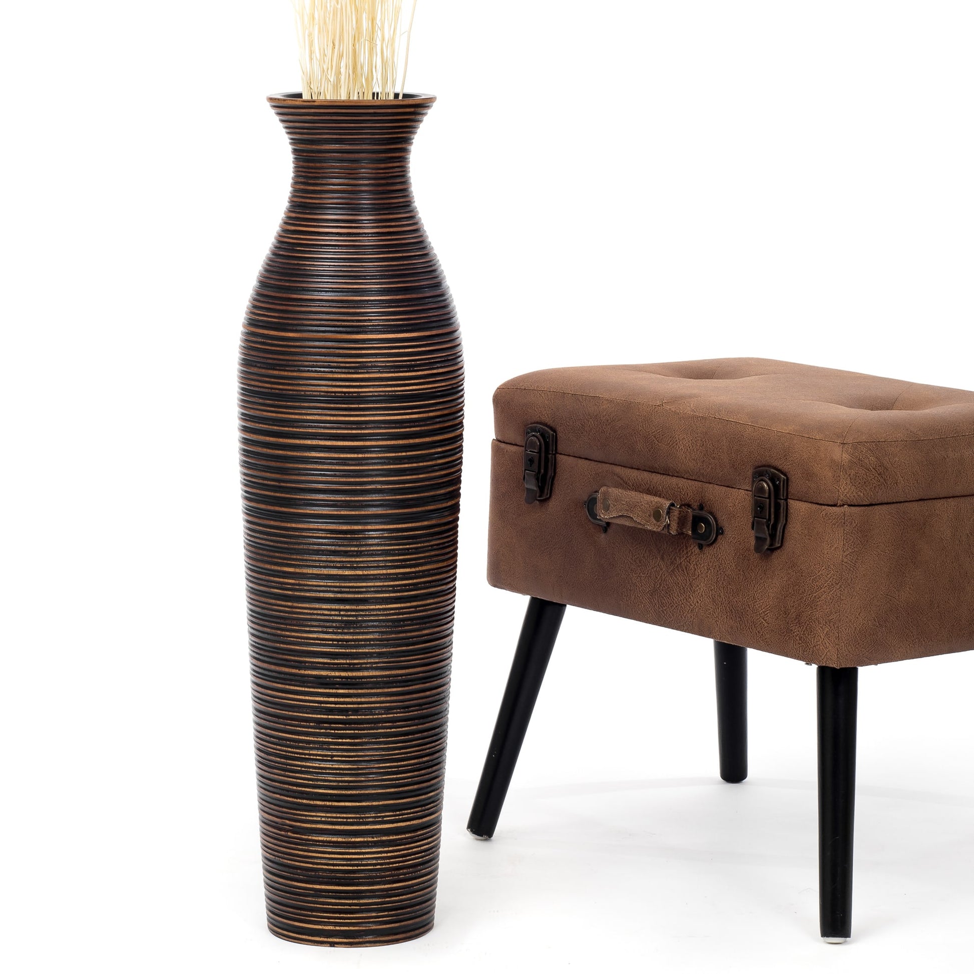 Large Mango Wood Floor Vase – Handcrafted Decorative Highlight from Thailand, 65 cm