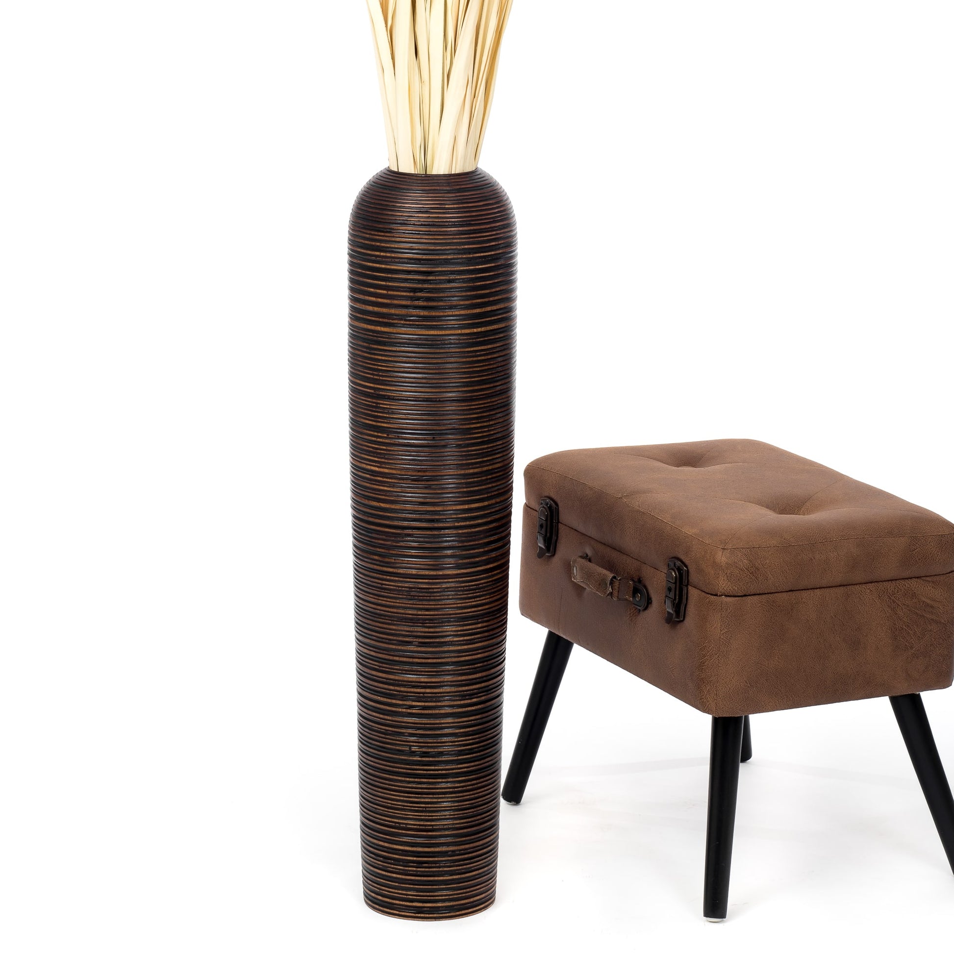 Large Mango Wood Floor Vase – Handcrafted Decorative Highlight from Thailand, 65 cm