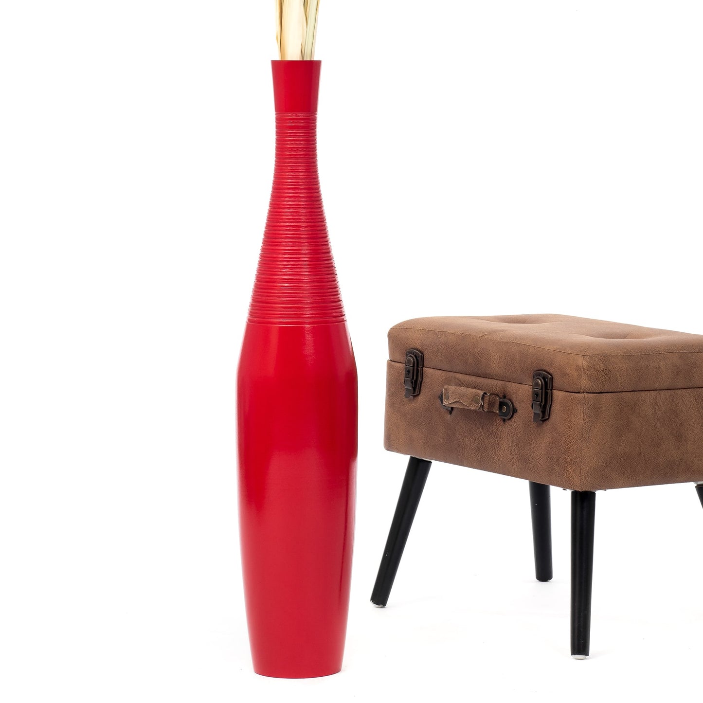 Large Mango Wood Floor Vase – Handcrafted Decorative Highlight from Thailand, 85 cm