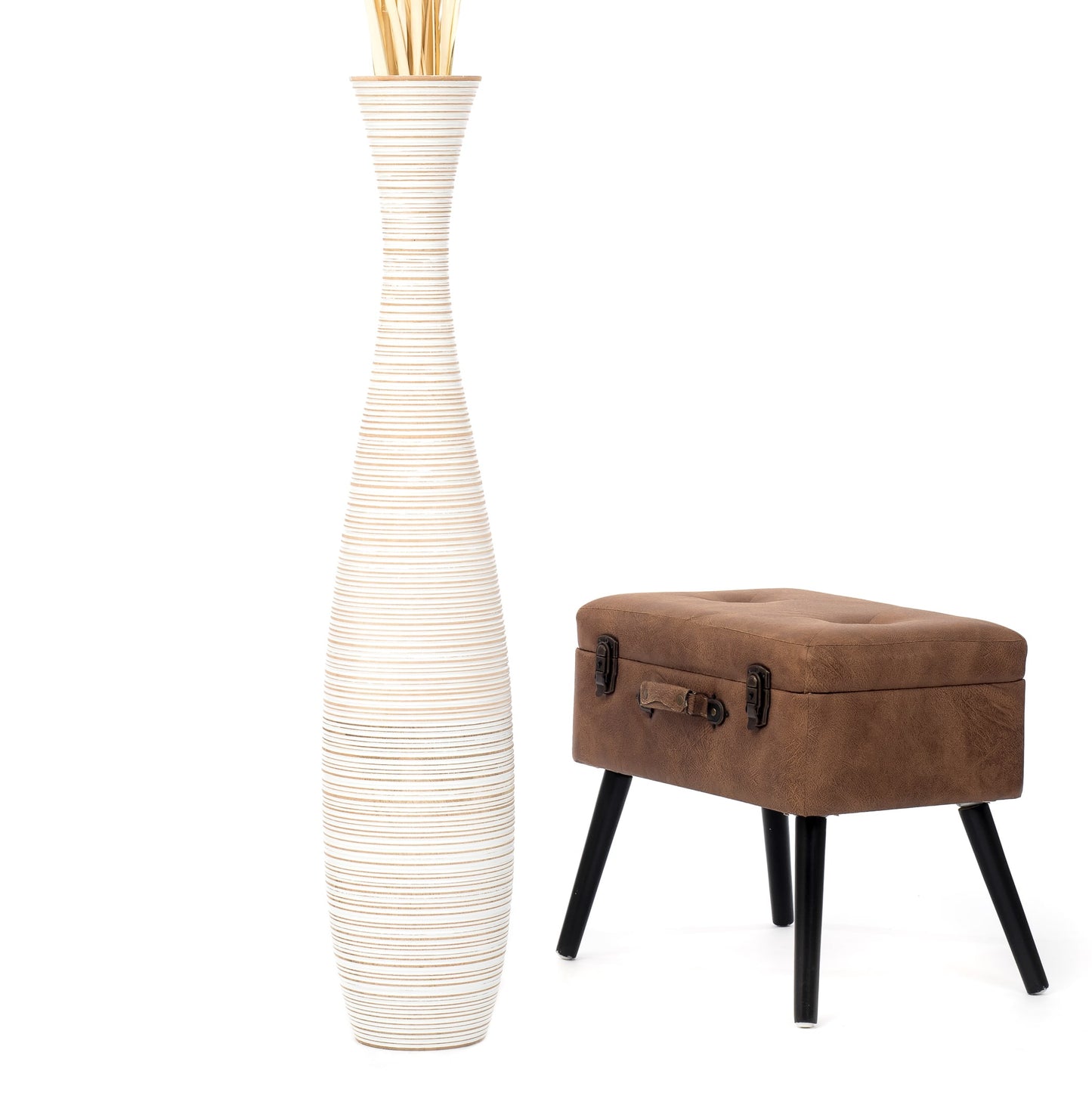 Large Mango Wood Floor Vase – Handcrafted Decorative Highlight from Thailand, 105 cm