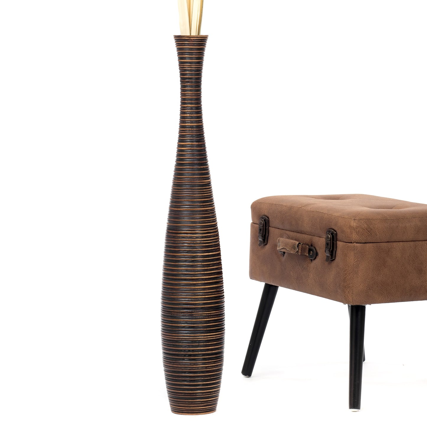Large Mango Wood Floor Vase – Handcrafted Decorative Highlight from Thailand, brown, 85 cm