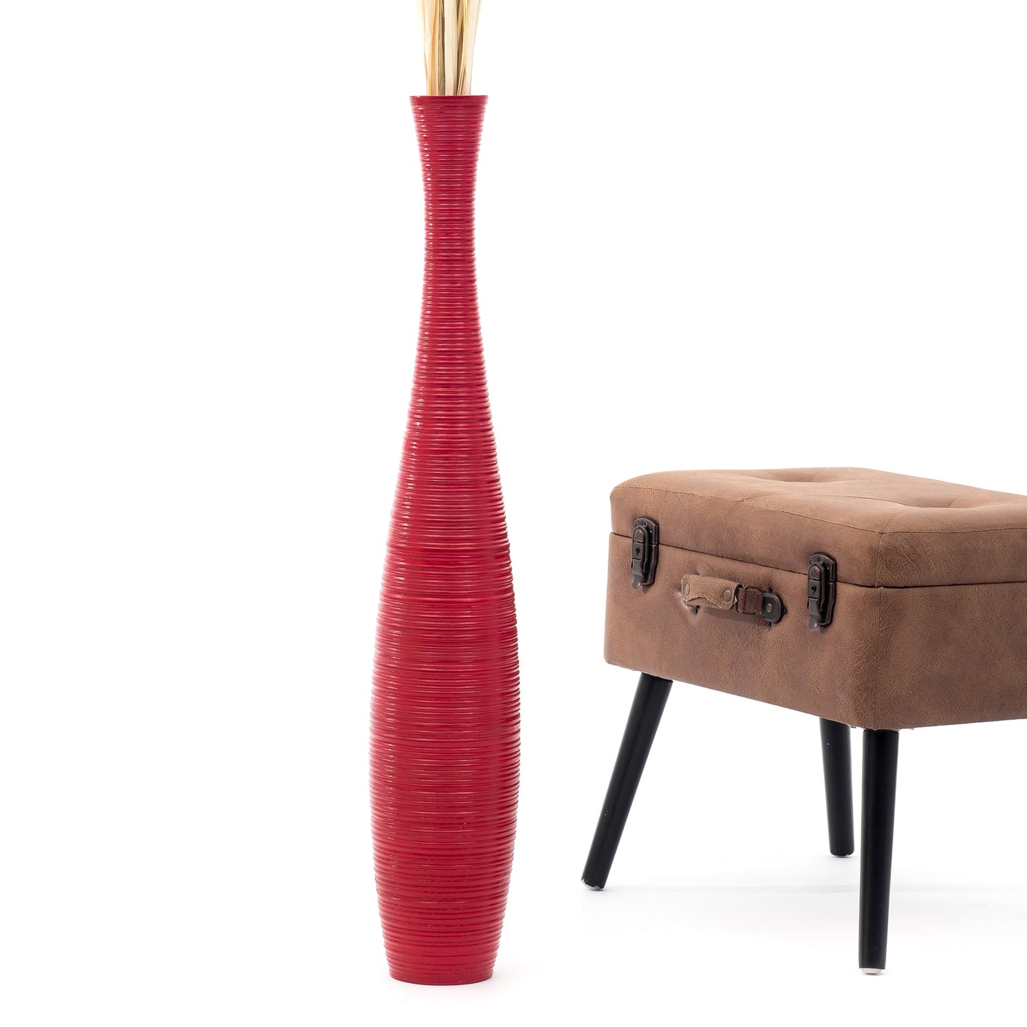 Large Mango Wood Floor Vase – Handcrafted Decorative Highlight from Thailand, red, 85 cm