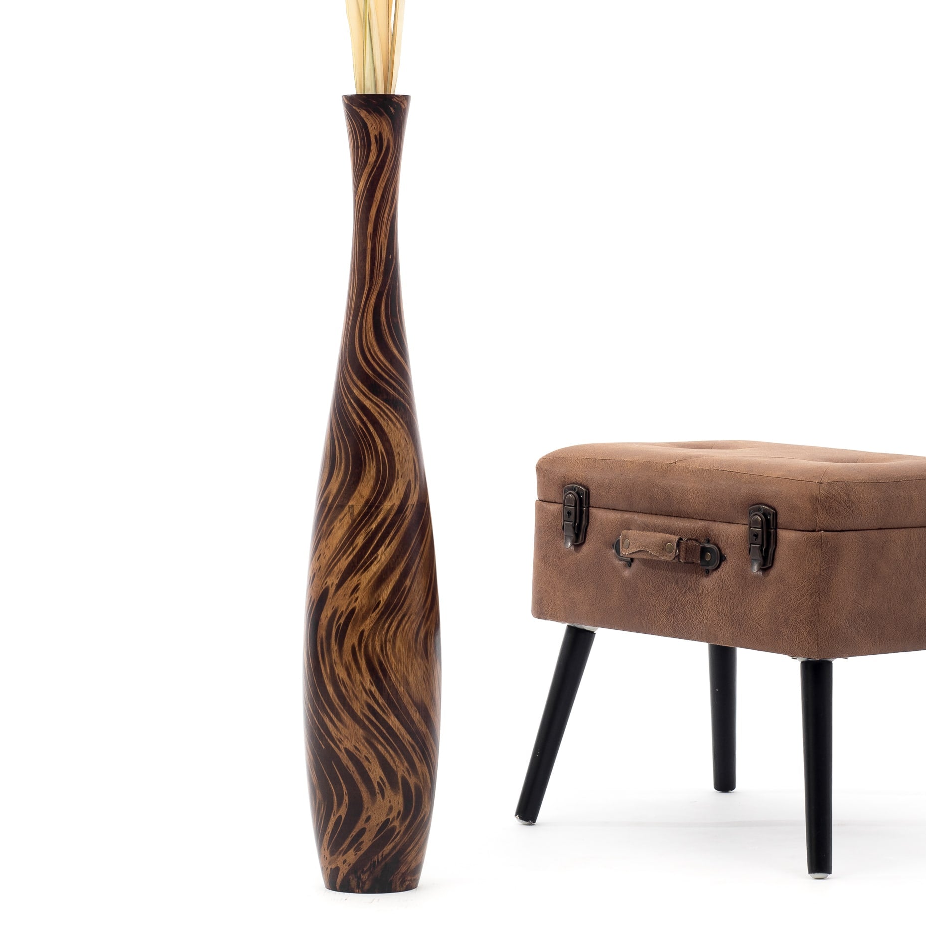 Large Mango Wood Floor Vase – Handcrafted Decorative Highlight from Thailand, 85 cm