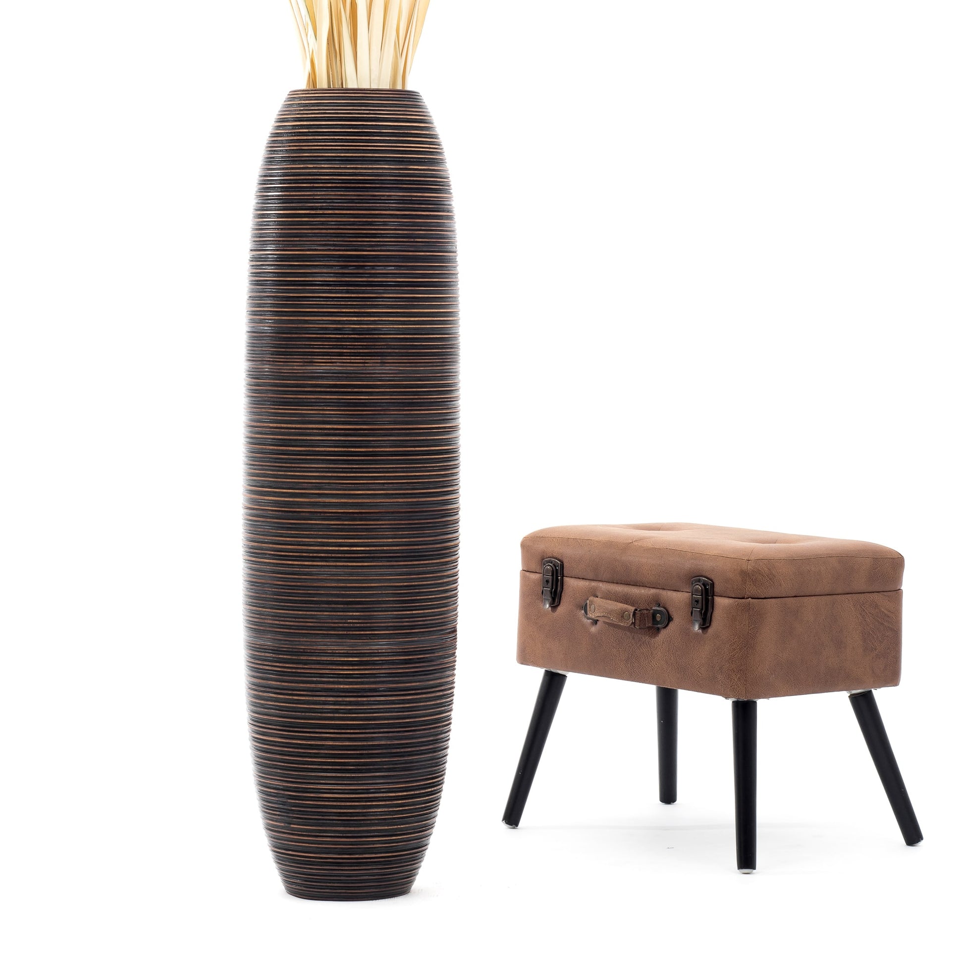 Large Mango Wood Floor Vase – Handcrafted Decorative Highlight from Thailand, 105 cm