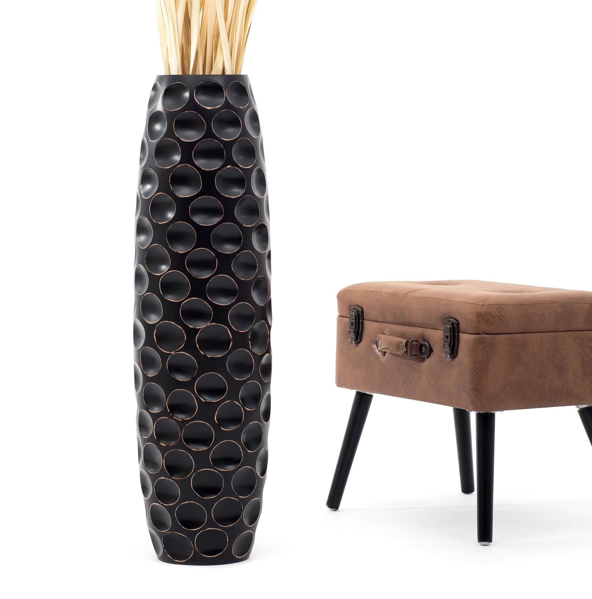 Large Mango Wood Floor Vase – Handcrafted Decorative Highlight from Thailand, 85 cm