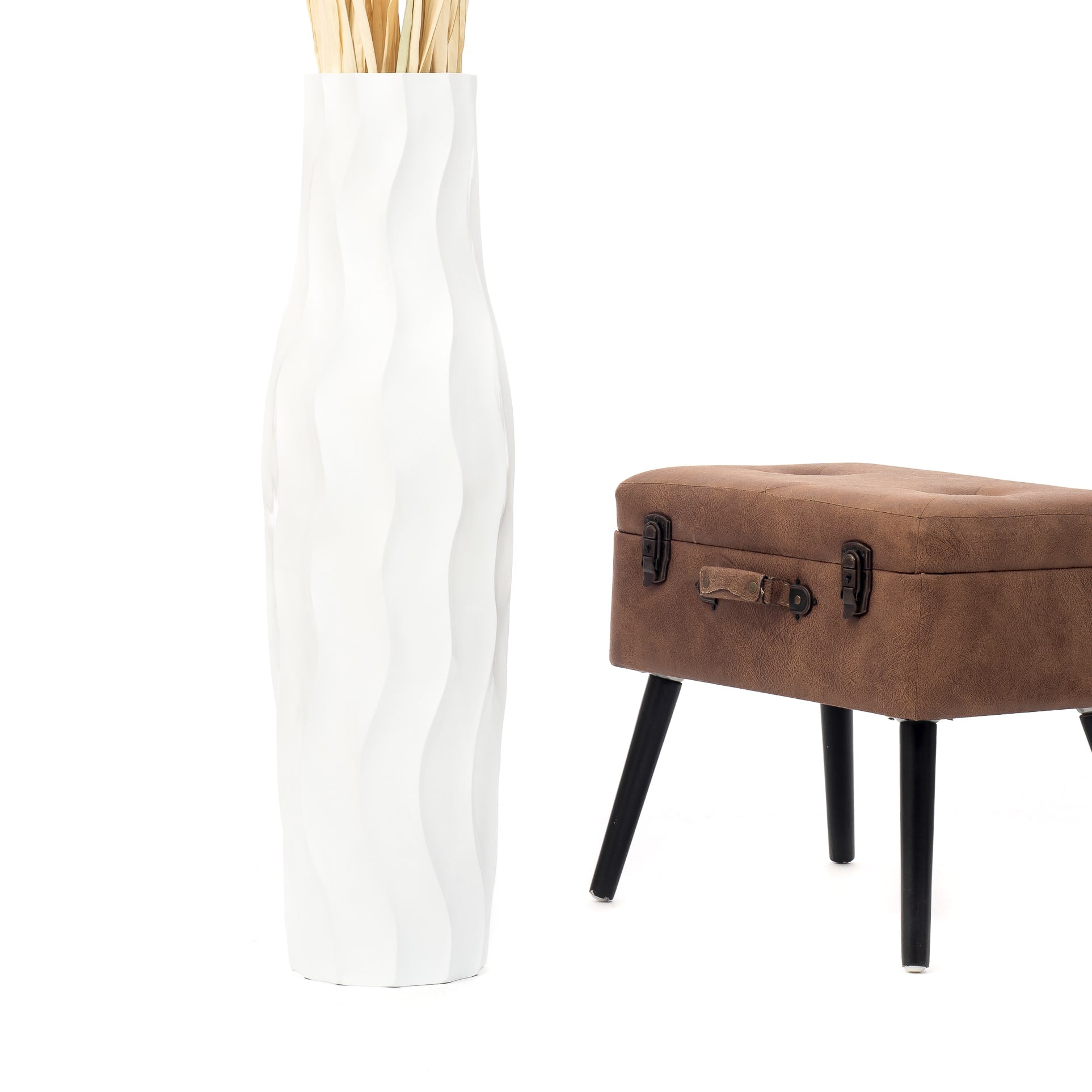 Large Mango Wood Floor Vase – Handcrafted Decorative Highlight from Thailand, 85 cm