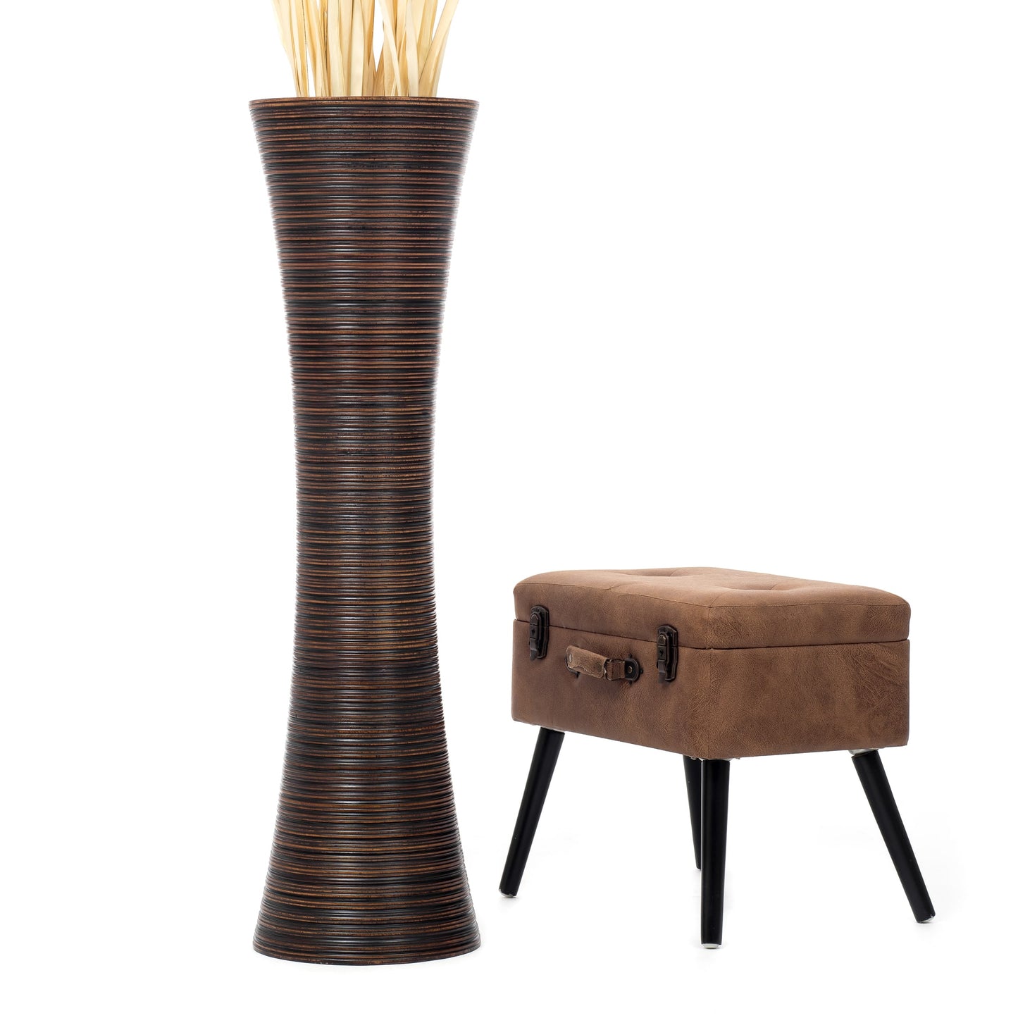 Large Mango Wood Floor Vase – Handcrafted Decorative Highlight from Thailand, brown, 105 cm