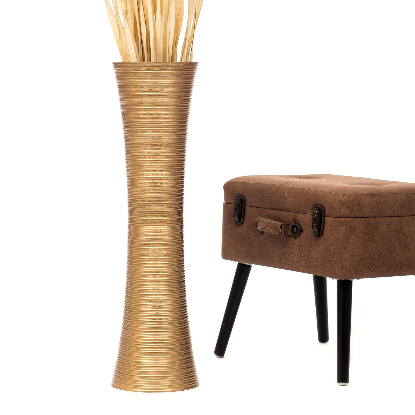 Large Mango Wood Floor Vase – Handcrafted Decorative Highlight from Thailand, gold, 65 cm