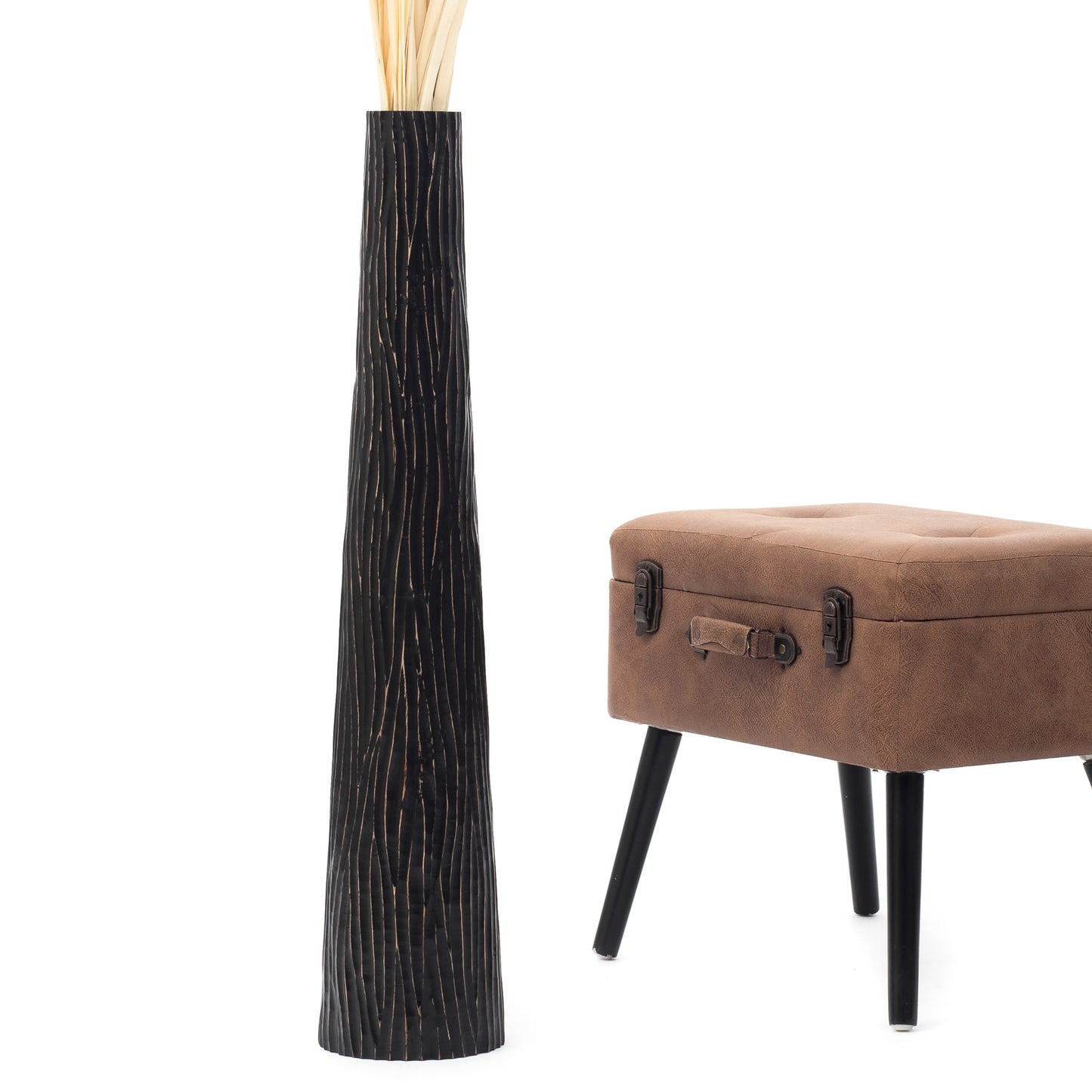 Large Mango Wood Floor Vase – Handcrafted Decorative Highlight from Thailand, 85 cm