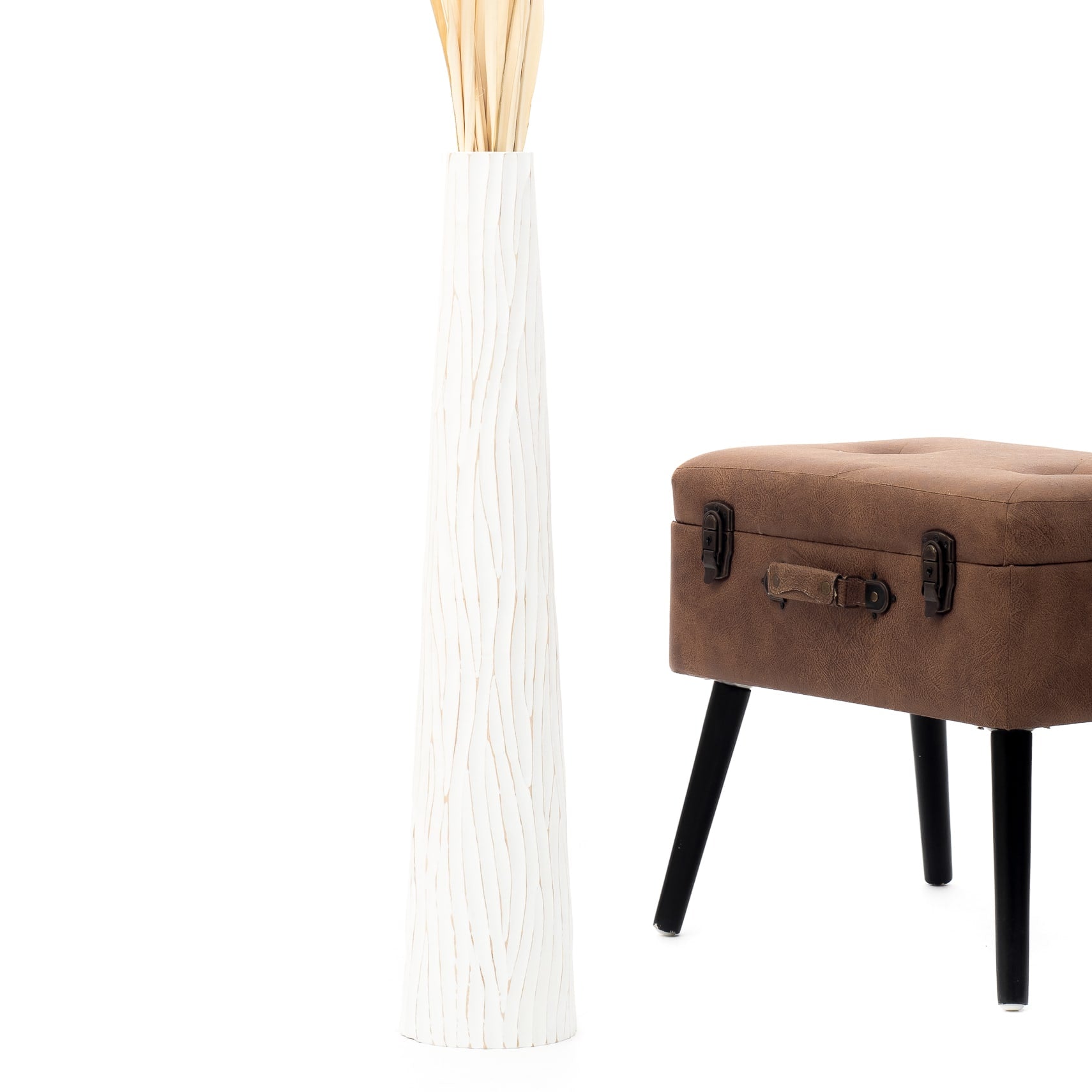 Large Mango Wood Floor Vase – Handcrafted Decorative Highlight from Thailand, 65 cm