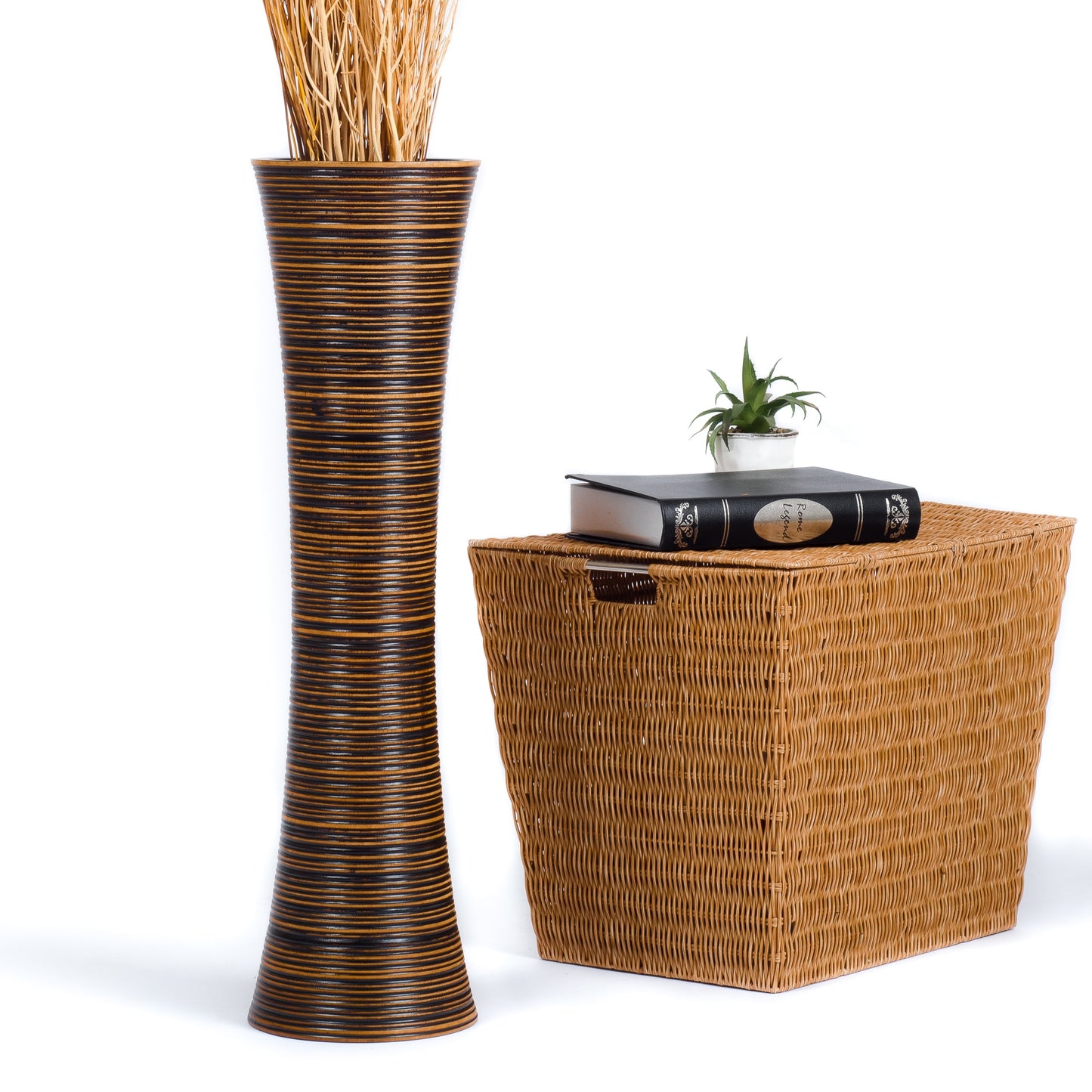 Large Mango Wood Floor Vase – Handcrafted Decorative Highlight from Thailand, 65 cm