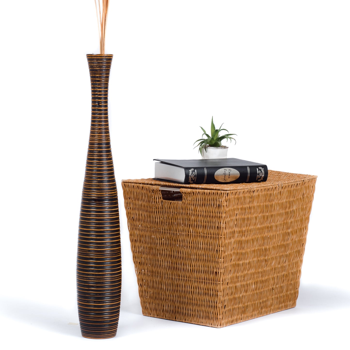Large Mango Wood Floor Vase – Handcrafted Decorative Highlight from Thailand, brown, 65 cm
