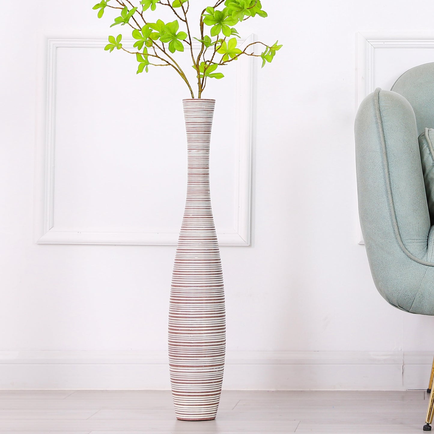 Large Resin Floor Vase – Stylish Waterproof Vase for Fresh & Dried Flowers, white wash, 65 cm