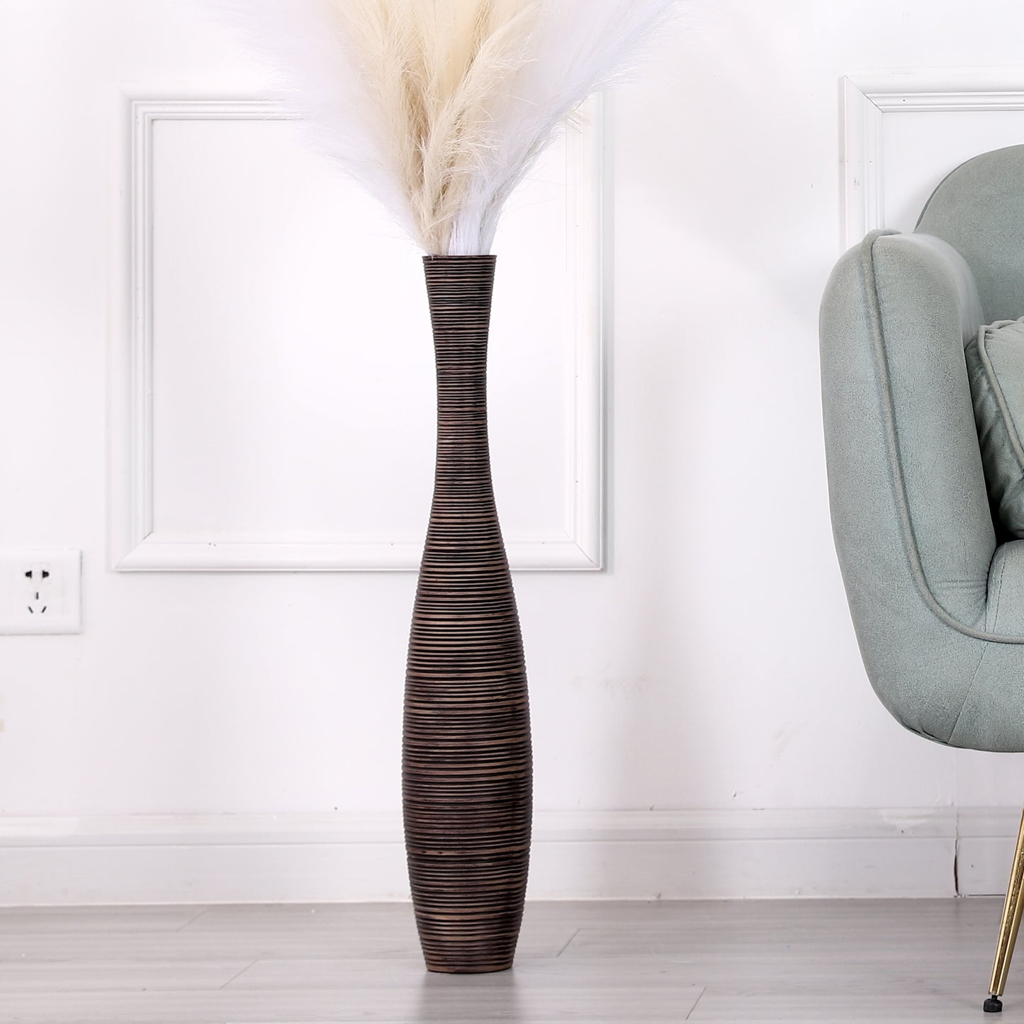 Large Resin Floor Vase – Stylish Waterproof Vase for Fresh & Dried Flowers, brown, 65 cm