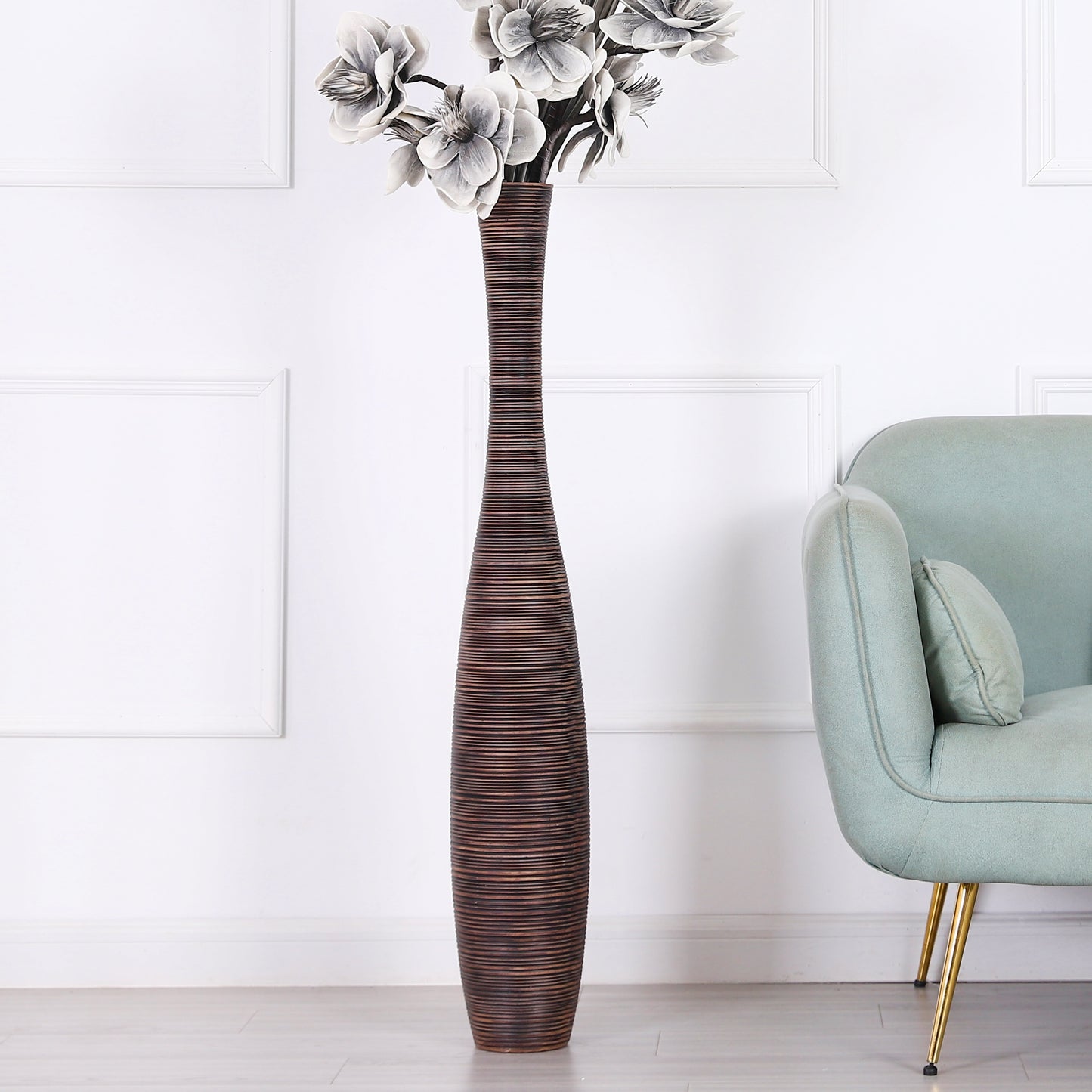 Large Resin Floor Vase – Stylish Waterproof Vase for Fresh & Dried Flowers, brown, 105 cm