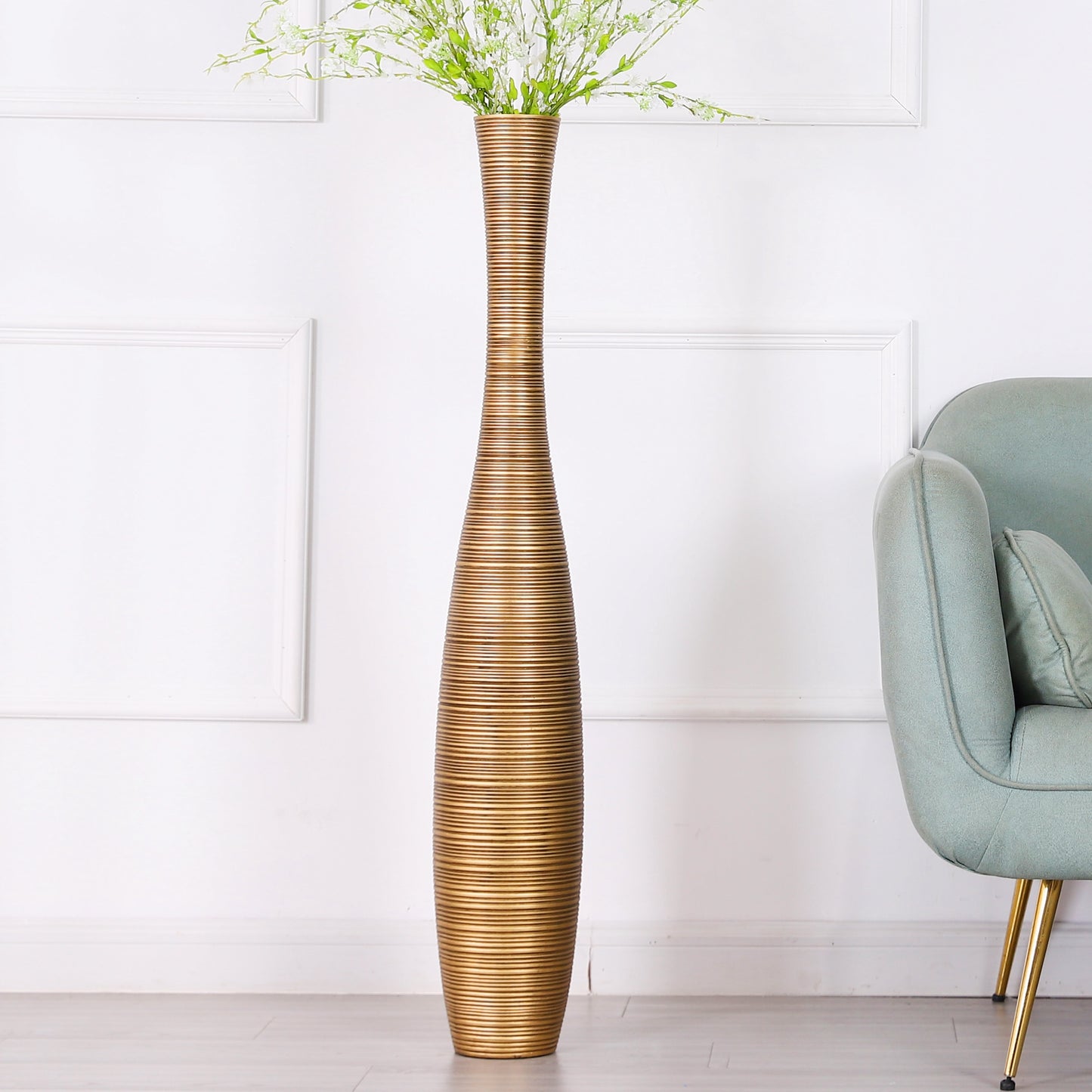 Large Resin Floor Vase – Stylish Waterproof Vase for Fresh & Dried Flowers, gold, 105 cm