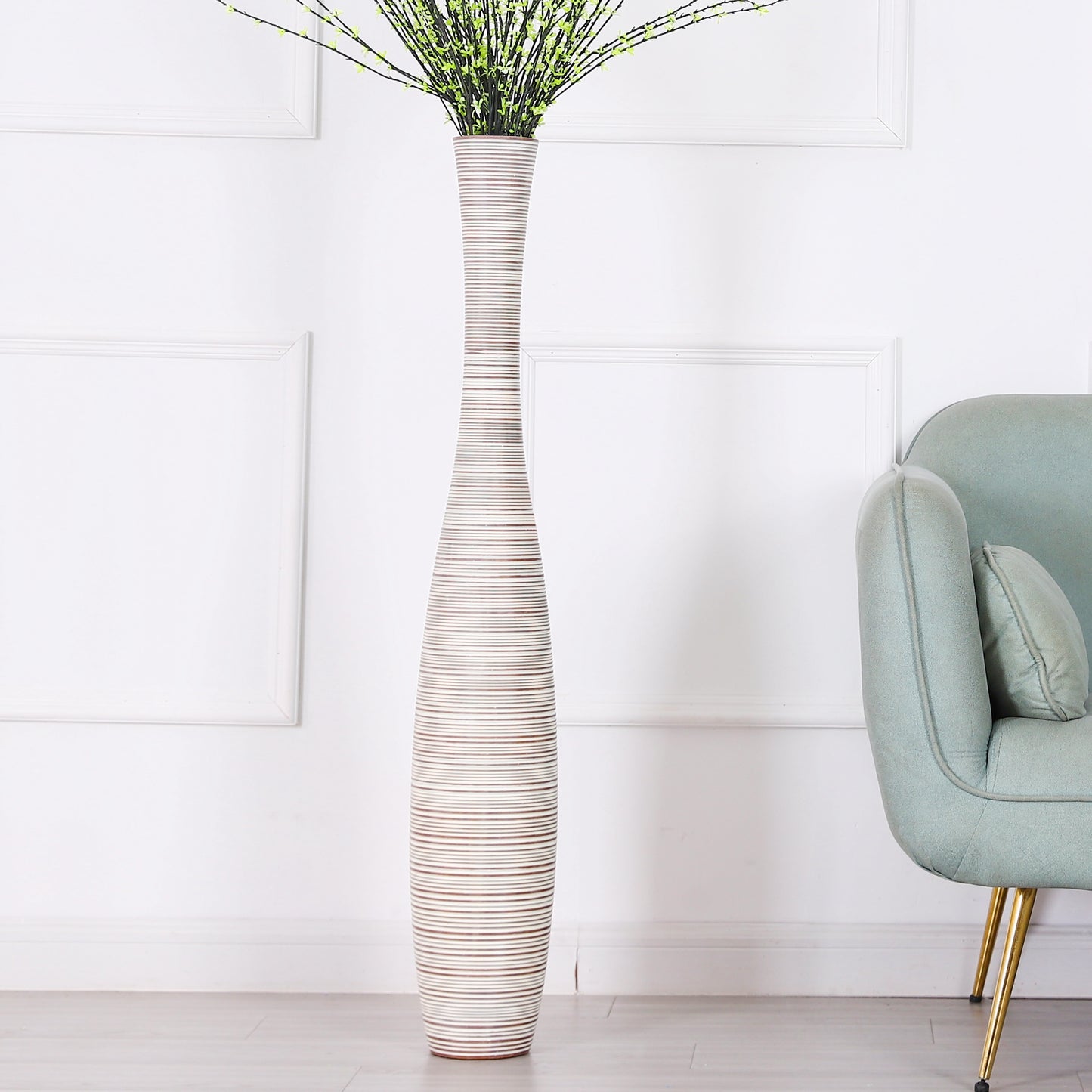Large Resin Floor Vase – Stylish Waterproof Vase for Fresh & Dried Flowers, white wash, 105 cm