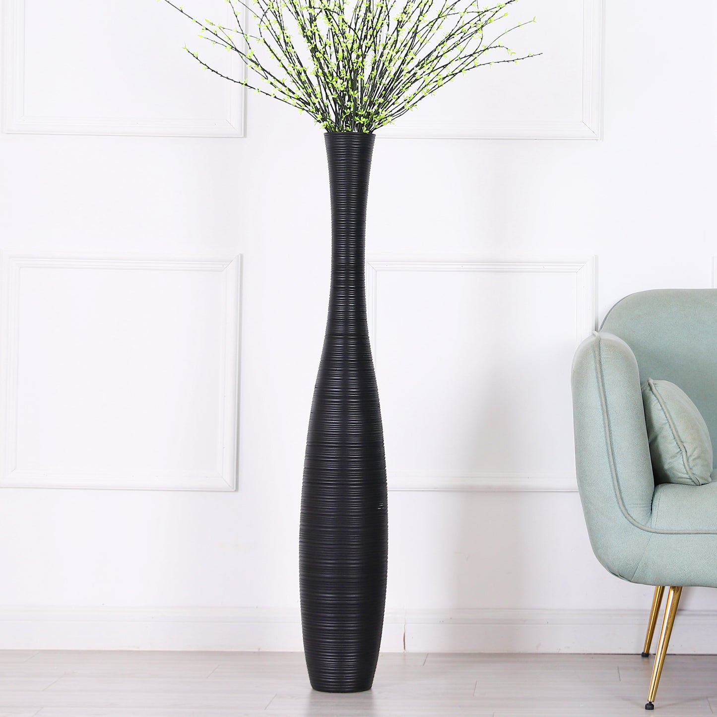Large Resin Floor Vase – Stylish Waterproof Vase for Fresh & Dried Flowers, black, 105 cm