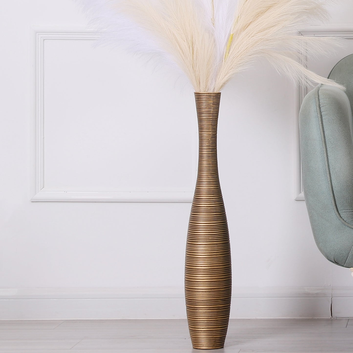 Large Resin Floor Vase – Stylish Waterproof Vase for Fresh & Dried Flowers, gold, 65 cm