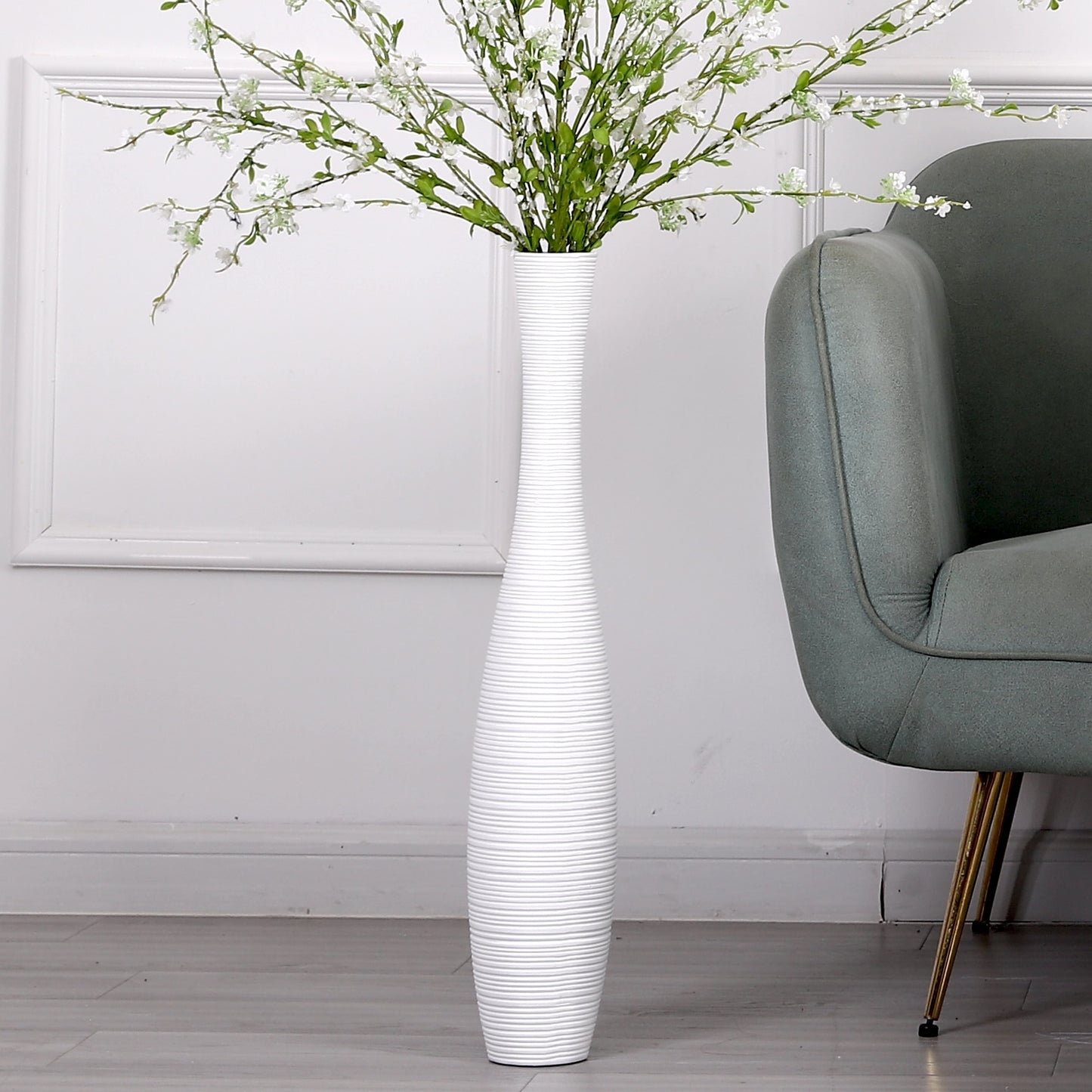 Large Resin Floor Vase – Stylish Waterproof Vase for Fresh & Dried Flowers, white, 65 cm