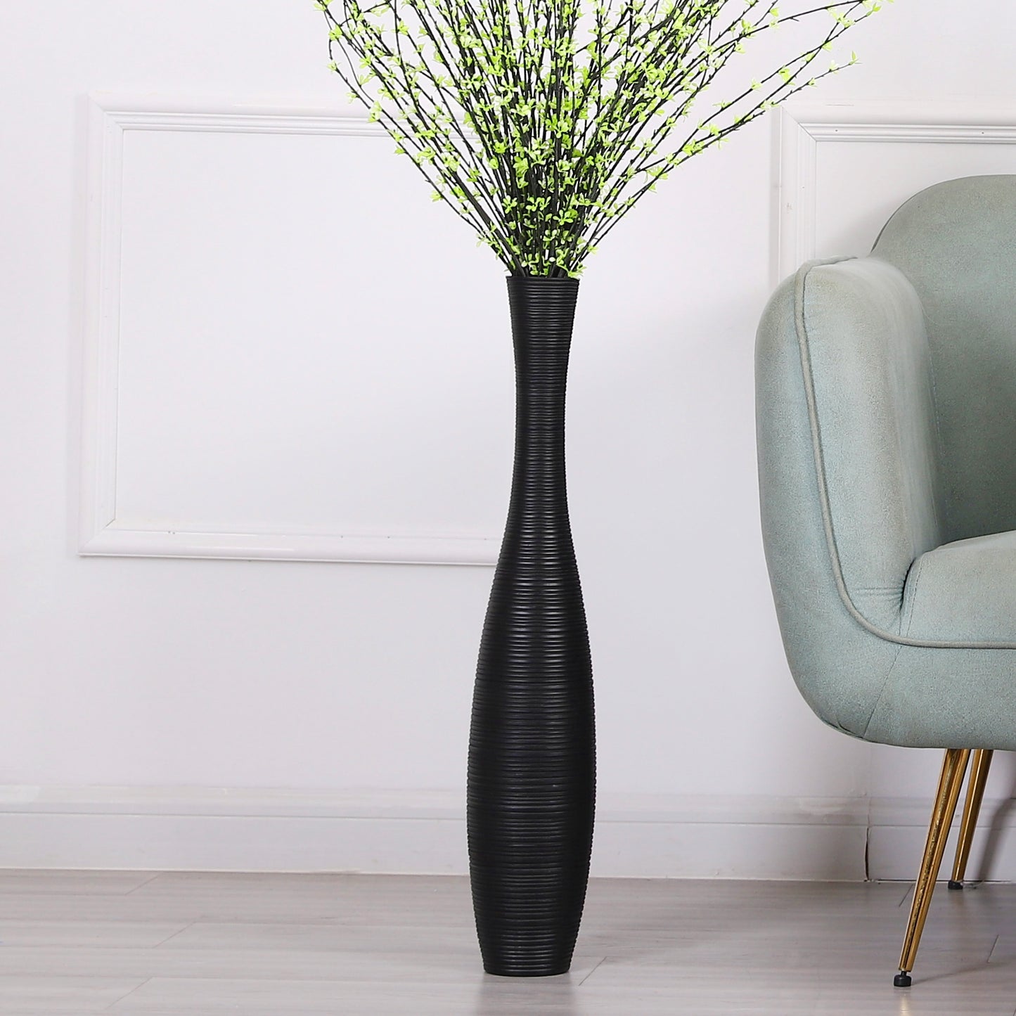 Large Resin Floor Vase – Stylish Waterproof Vase for Fresh & Dried Flowers, black, 65 cm