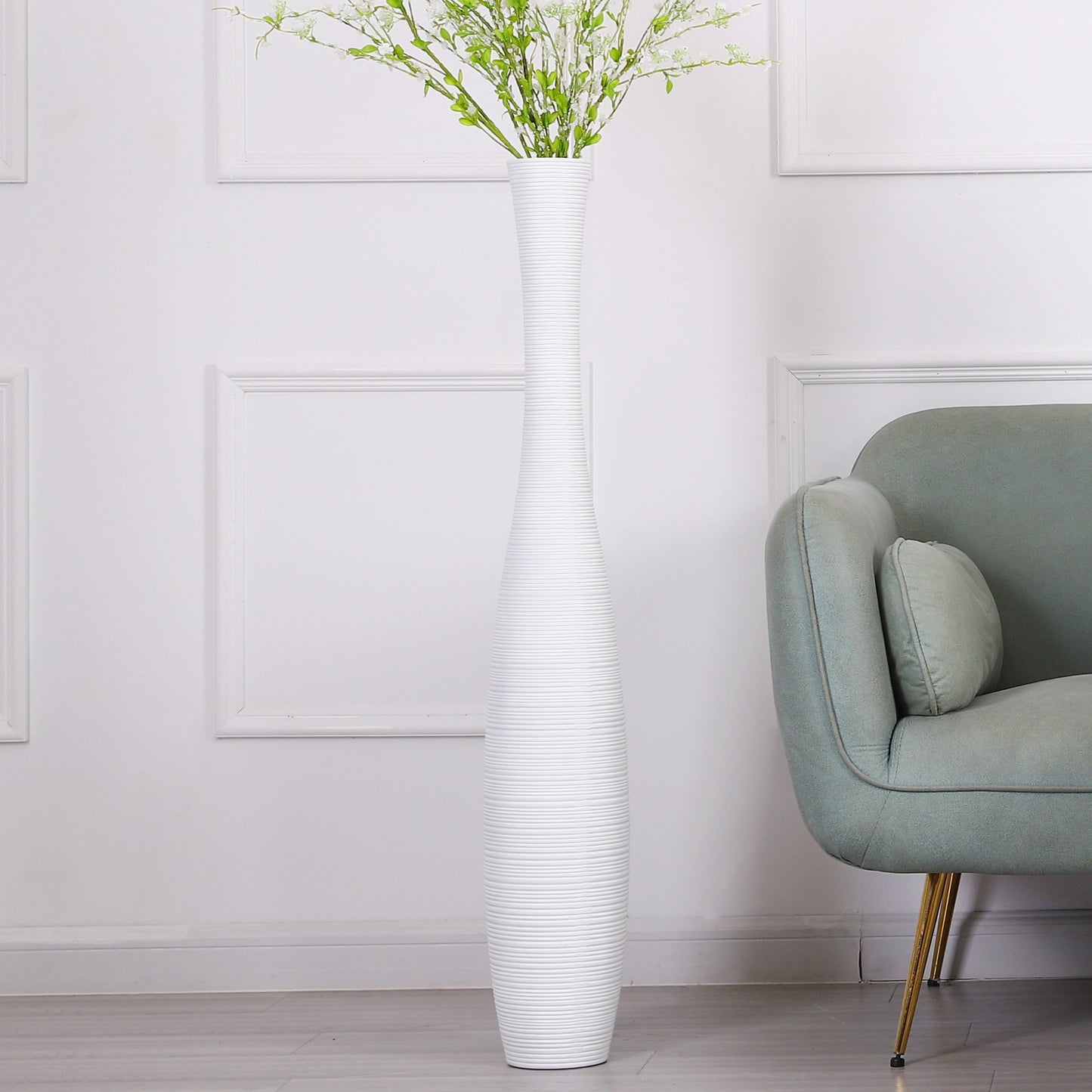 Large Resin Floor Vase – Stylish Waterproof Vase for Fresh & Dried Flowers, white, 105 cm