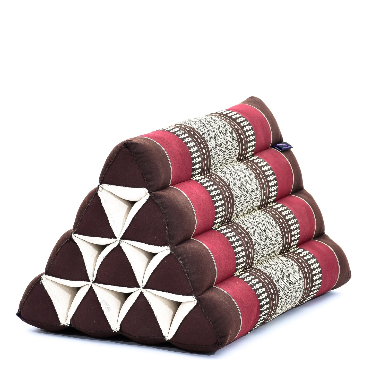 Triangular Kapok Backrest Cushion – Firm Thai Reading Pillow with Cotton Cover in Plain or Patterned Designs, Sf19 - Red, Brown, triangle cushion