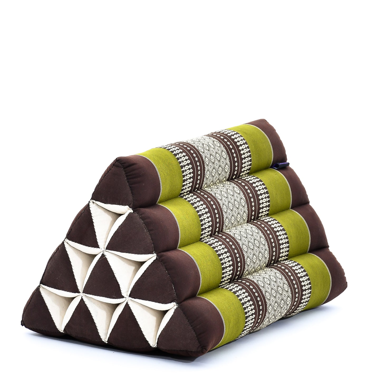 Triangular Kapok Backrest Cushion – Firm Thai Reading Pillow with Cotton Cover in Plain or Patterned Designs, Sf20 - Brown, Green, triangle cushion