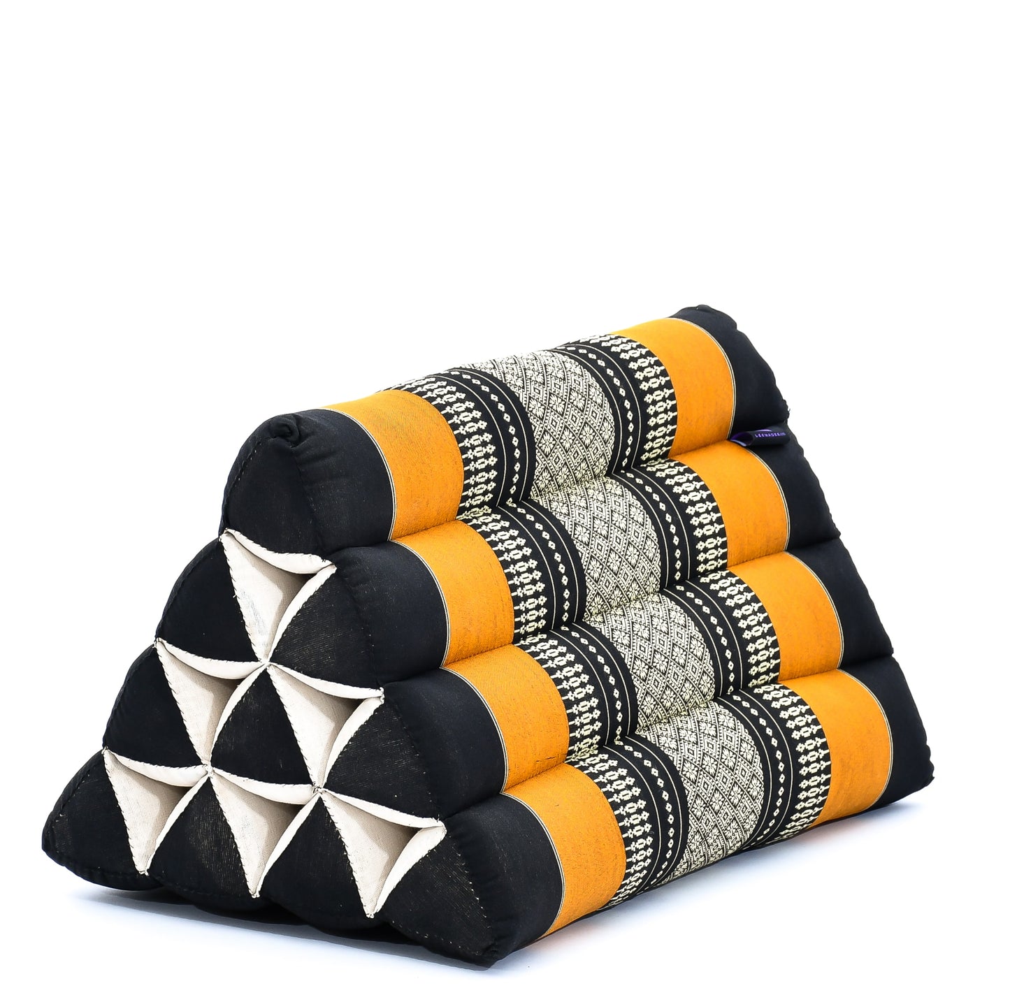 Triangular Kapok Backrest Cushion – Firm Thai Reading Pillow with Cotton Cover in Plain or Patterned Designs, Sf03 - Black, Orange, triangle cushion