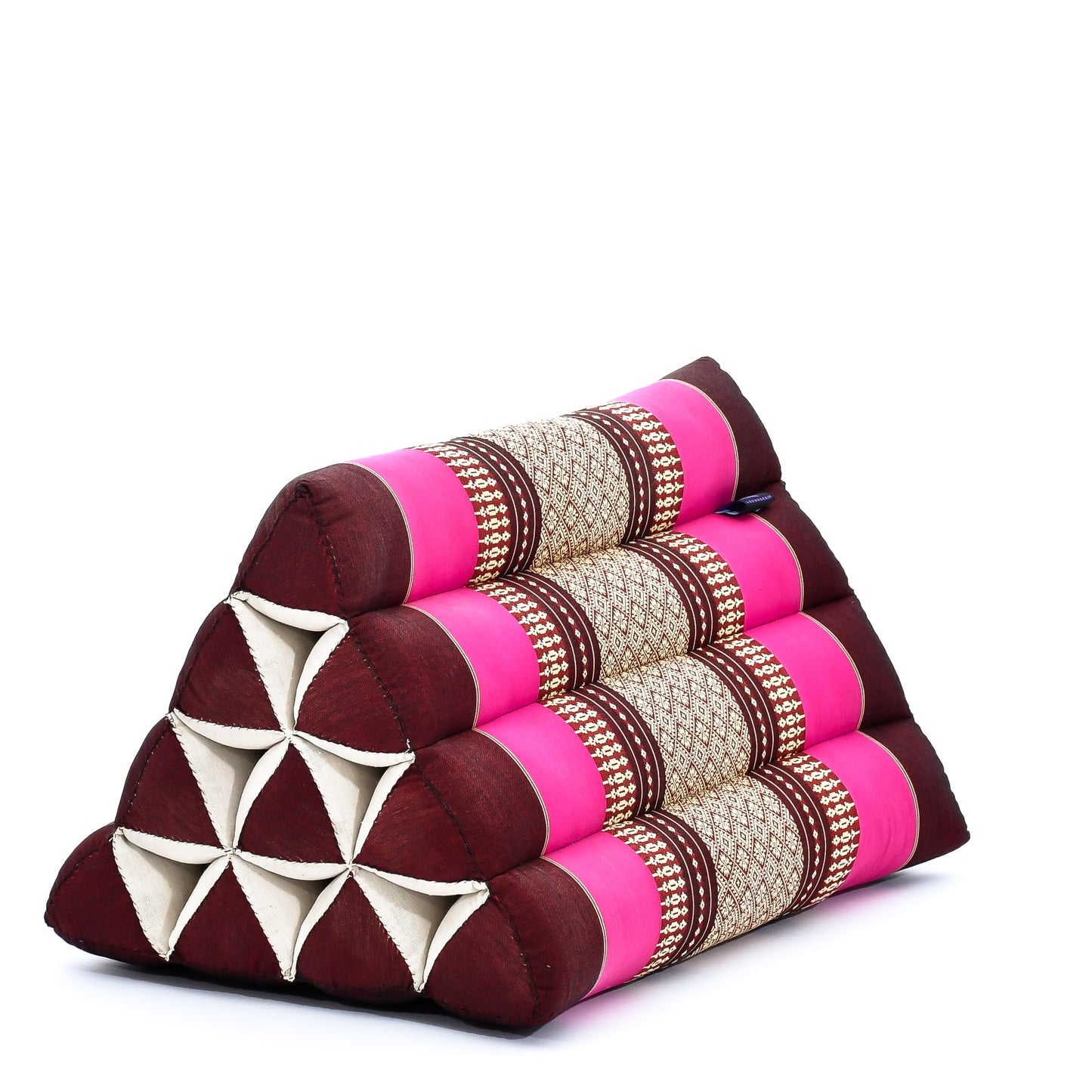 Triangular Kapok Backrest Cushion – Firm Thai Reading Pillow with Cotton Cover in Plain or Patterned Designs, Sf29 - Auburn, Pink, triangle cushion