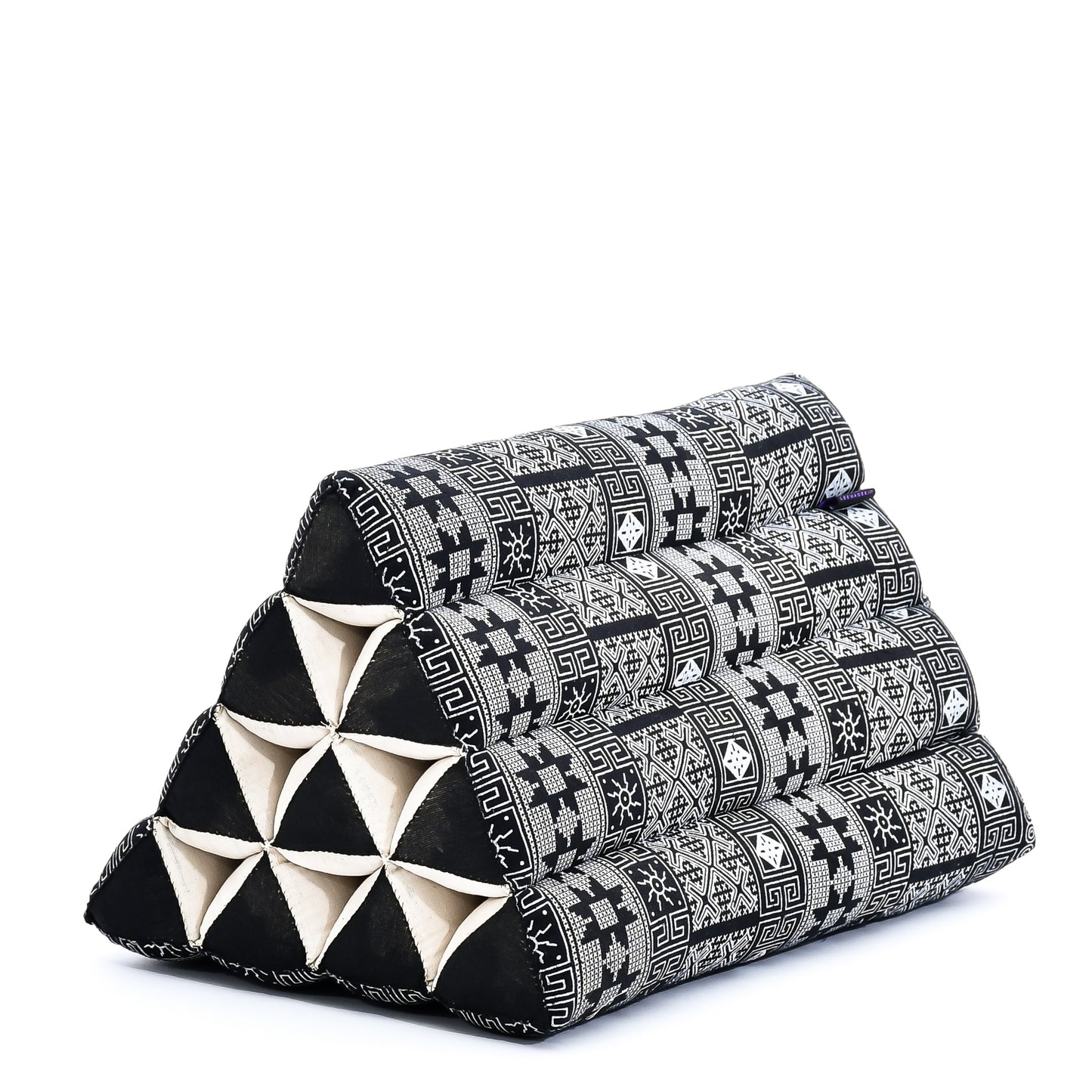 Triangular Kapok Backrest Cushion – Firm Thai Reading Pillow with Cotton Cover in Plain or Patterned Designs, Cbt4 - Black, triangle cushion