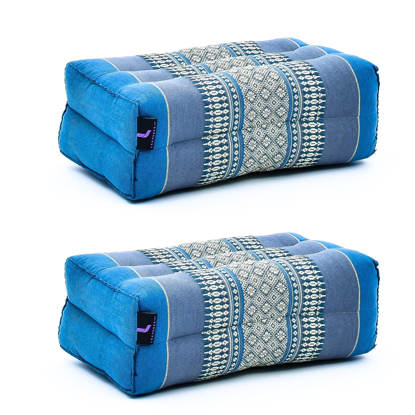 Kapok Yoga Block Cushions – 2-Piece Set of Firm Meditation & Yoga Cushions with Cotton Cover, Sf22 - Blue
