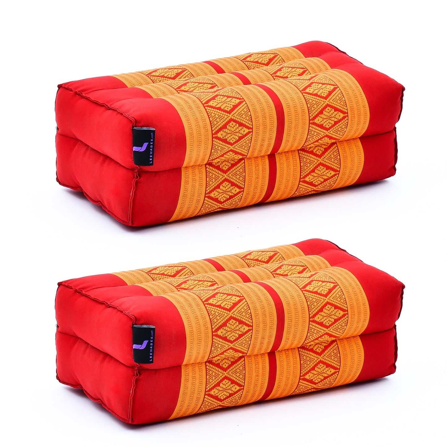 Kapok Yoga Block Cushions – 2-Piece Set of Firm Meditation & Yoga Cushions with Cotton Cover, Sf02 - Orange