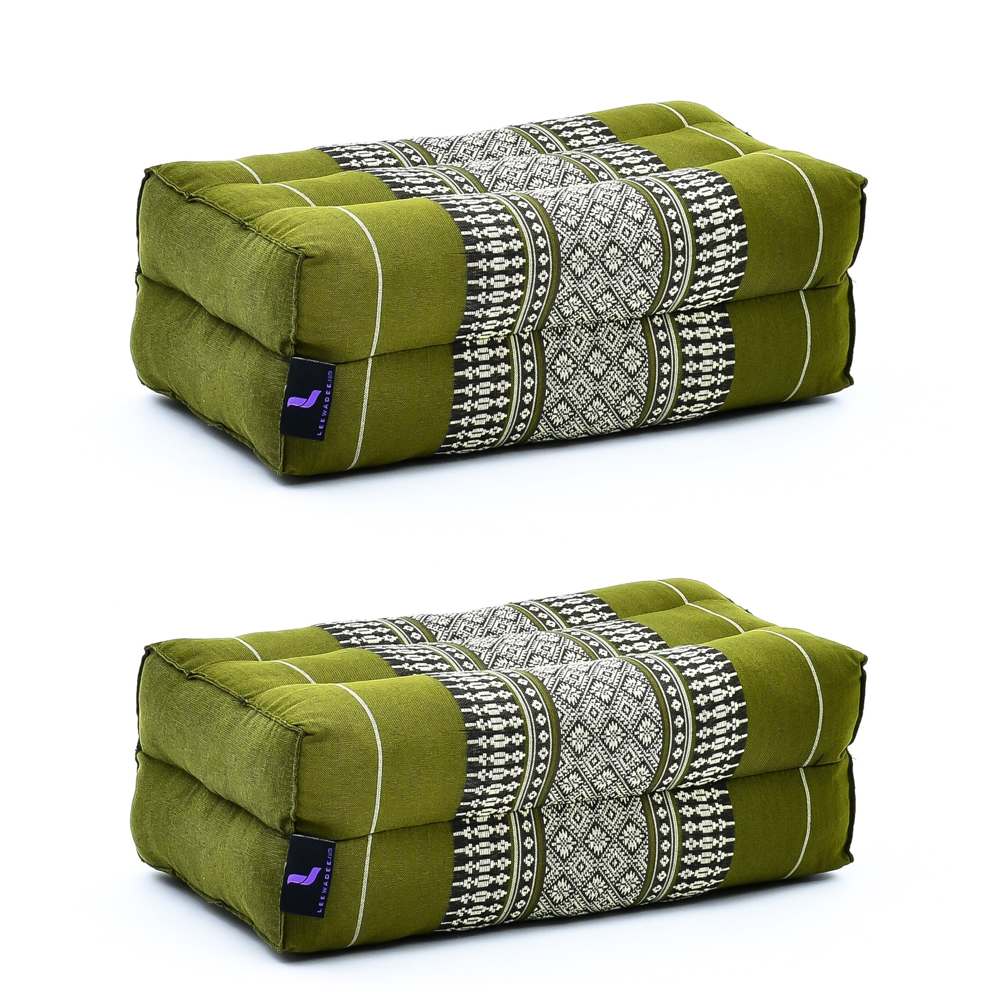 Kapok Yoga Block Cushions – 2-Piece Set of Firm Meditation & Yoga Cushions with Cotton Cover, Sf17 - Green