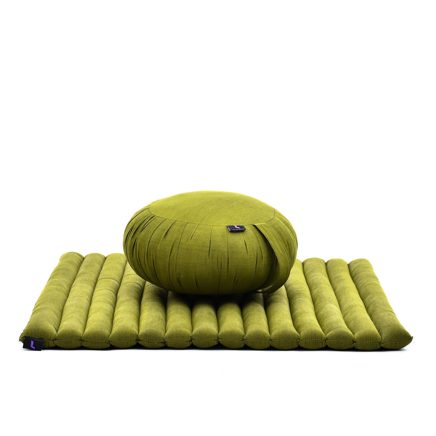 Kapok Meditation Cushion Set – Zabuton Mat & Zafu Seat Cushion with Cotton Cover, Cl23 - Green